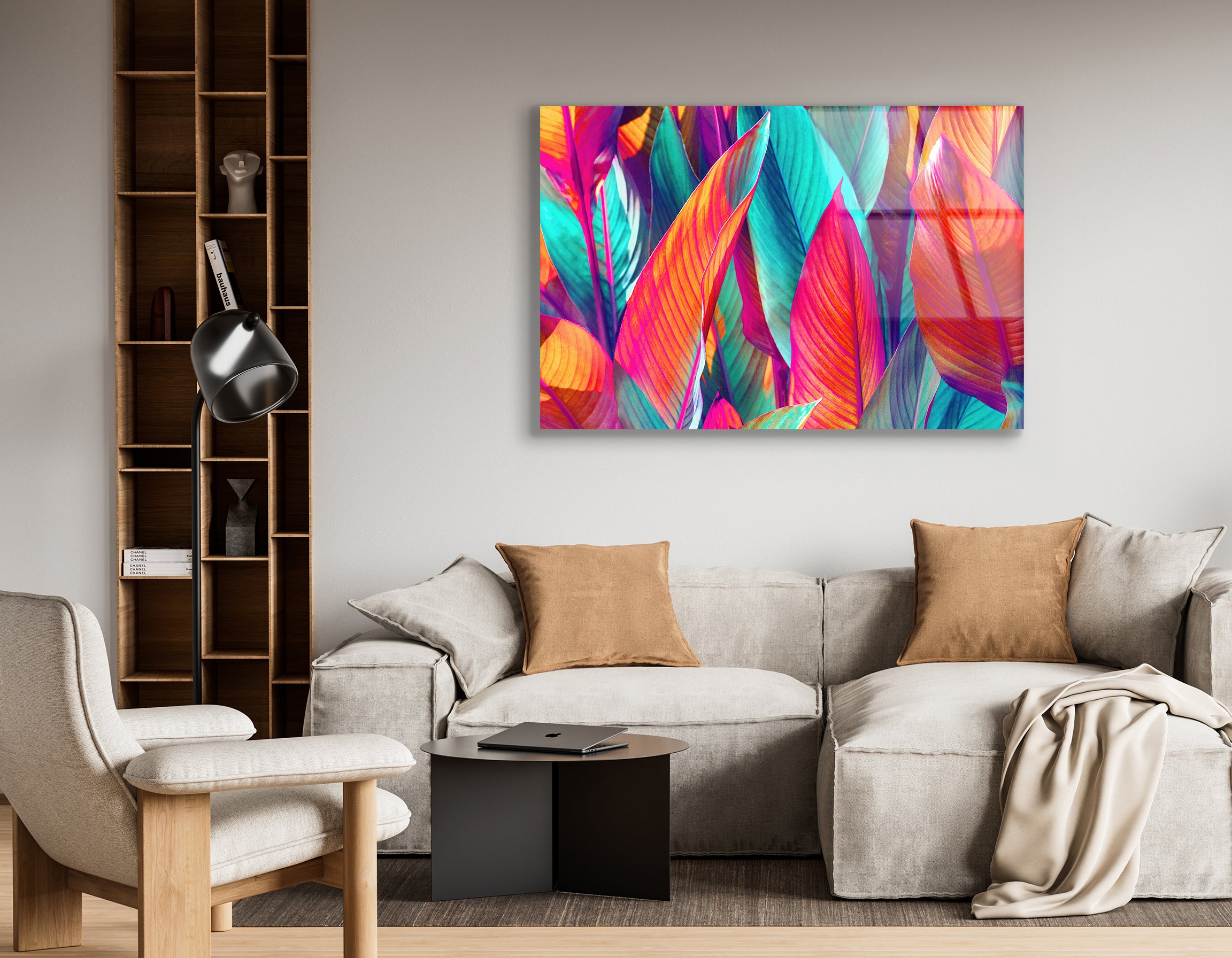 Red & Emerald Green Tropical Leaves | Premium HD Metal Wall Art - DezignArt