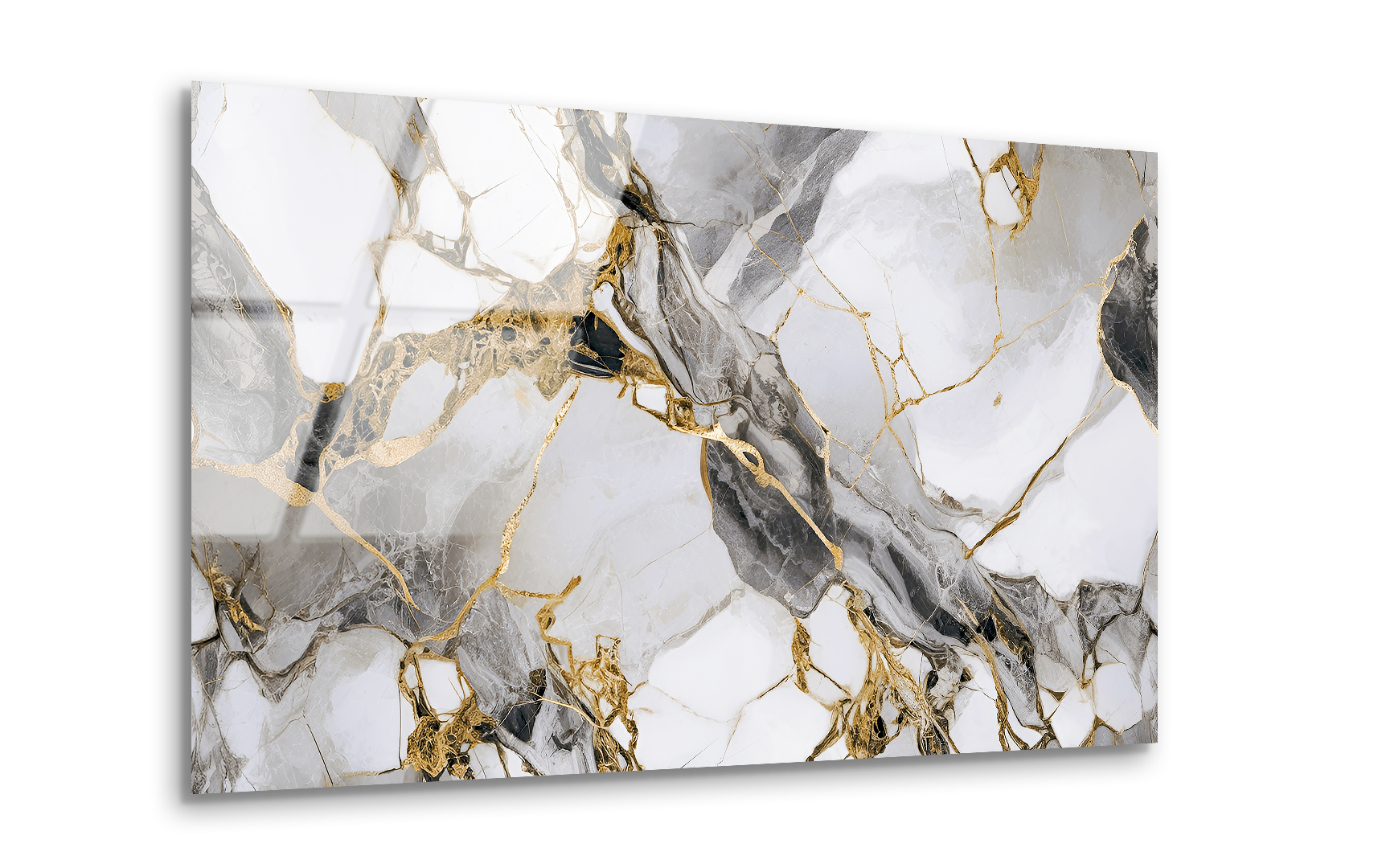 White & Grey Marble with Golden Veins | Premium HD Metal Wall Art - DezignArt
