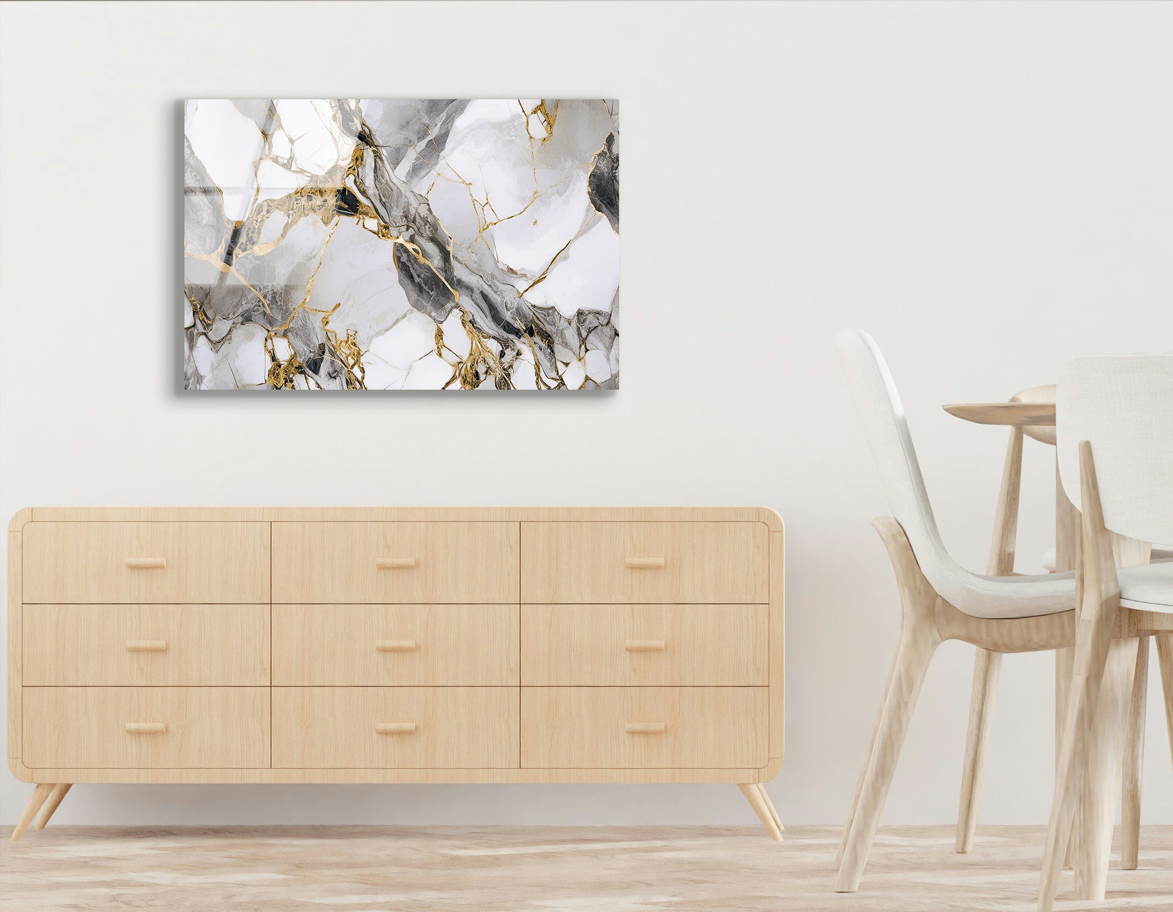 White & Grey Marble with Golden Veins | Premium HD Metal Wall Art - DezignArt