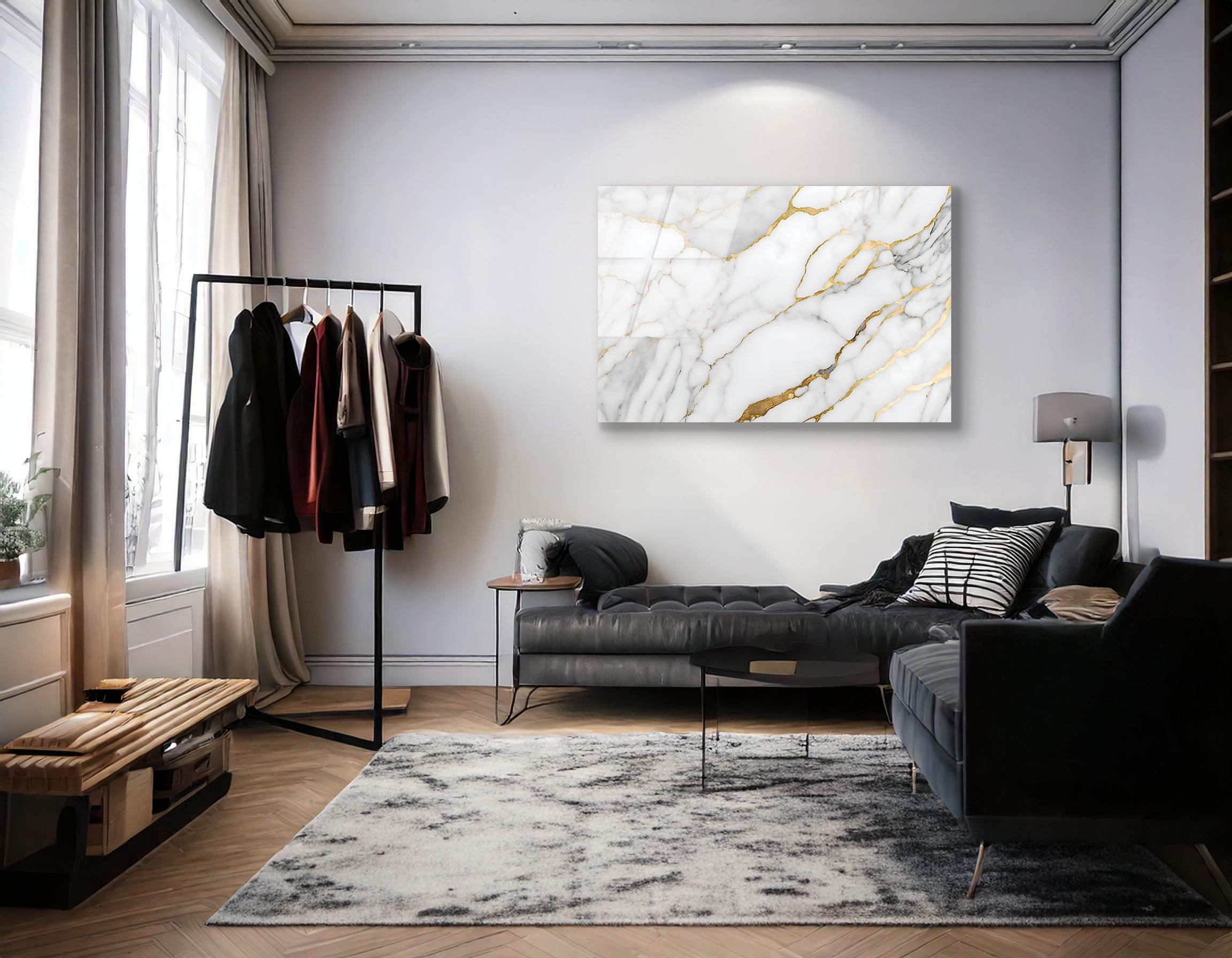 White Marble Abstract with Golden Texture | Premium HD Metal Wall Art - DezignArt