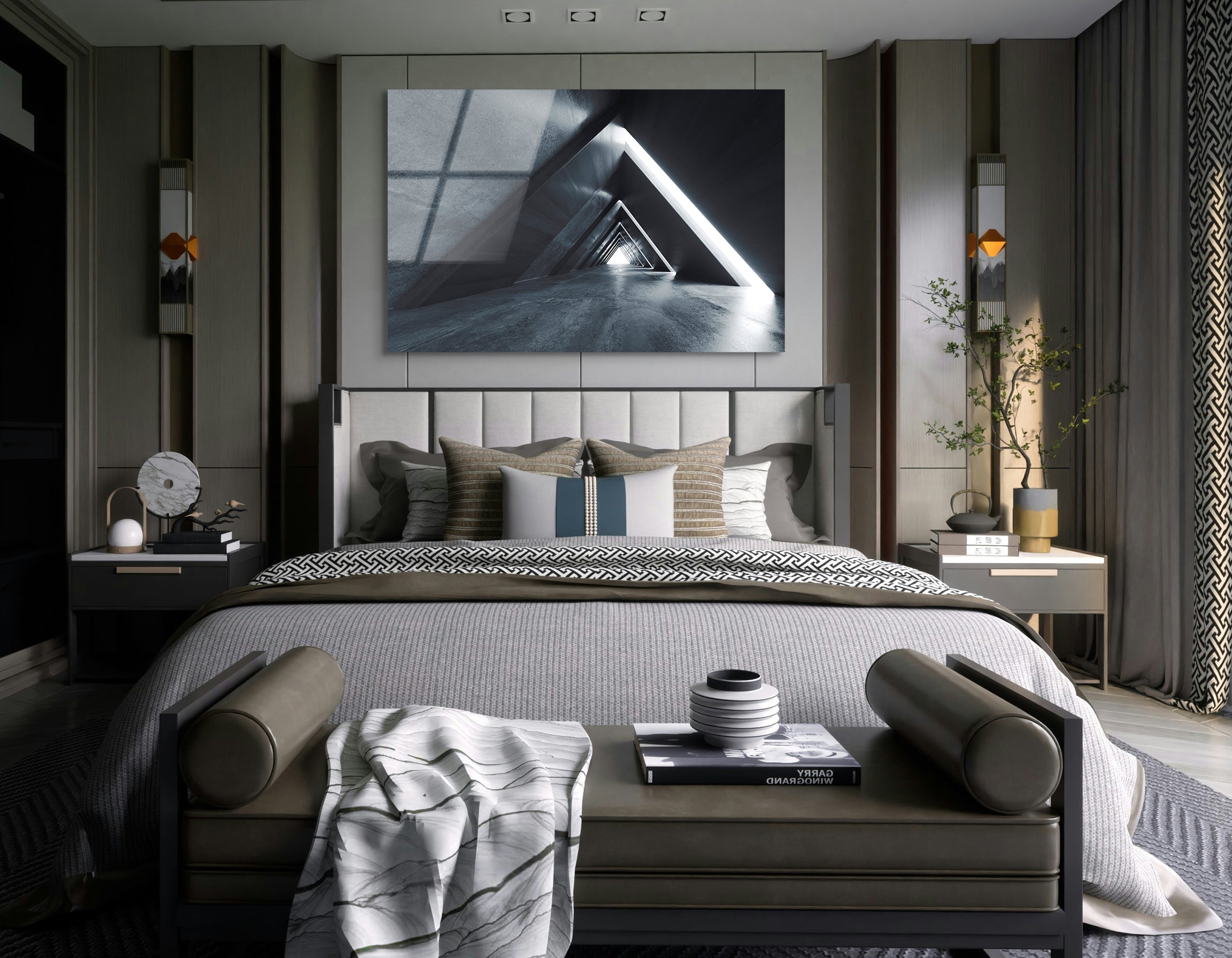 Futuristic Triangle Tunnel | Premium HD Metal Wall Art