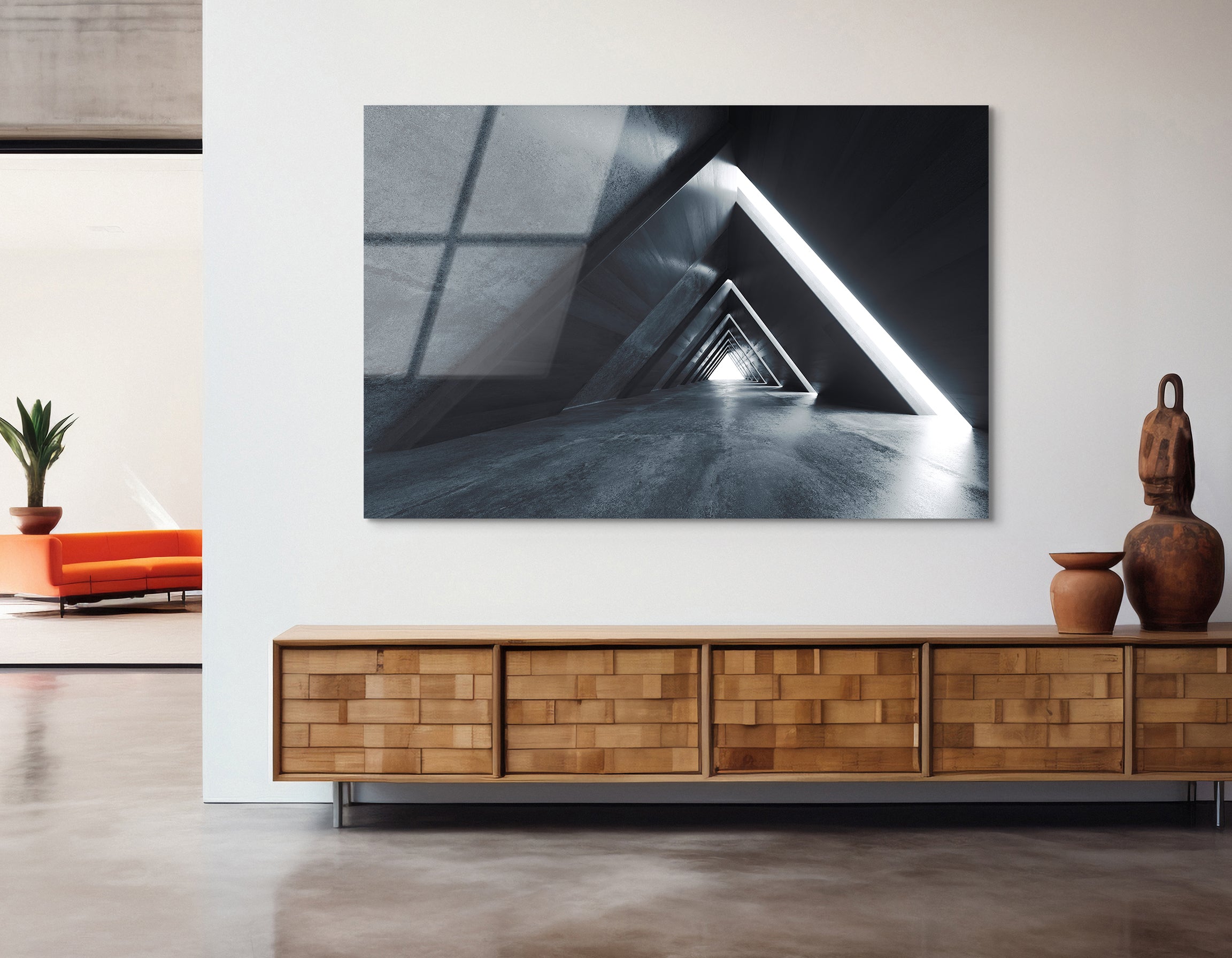 Futuristic Triangle Tunnel | Premium HD Metal Wall Art