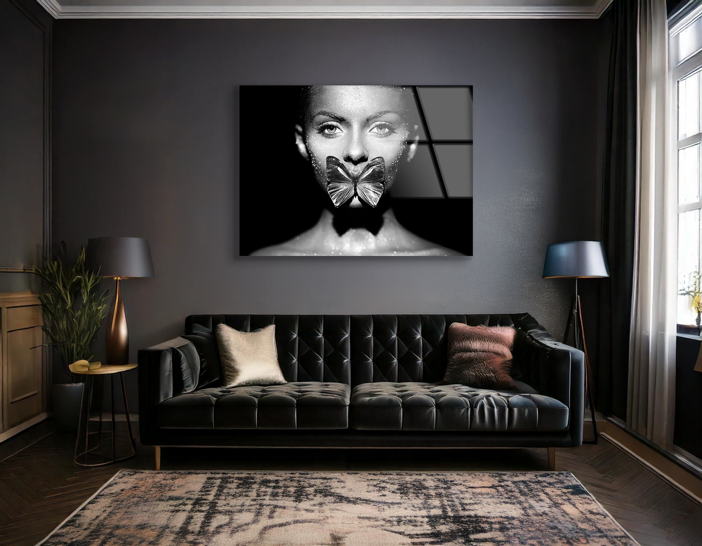 Black and White Fashion Model with Butterfly | Premium HD Metal Wall Art - DezignArt
