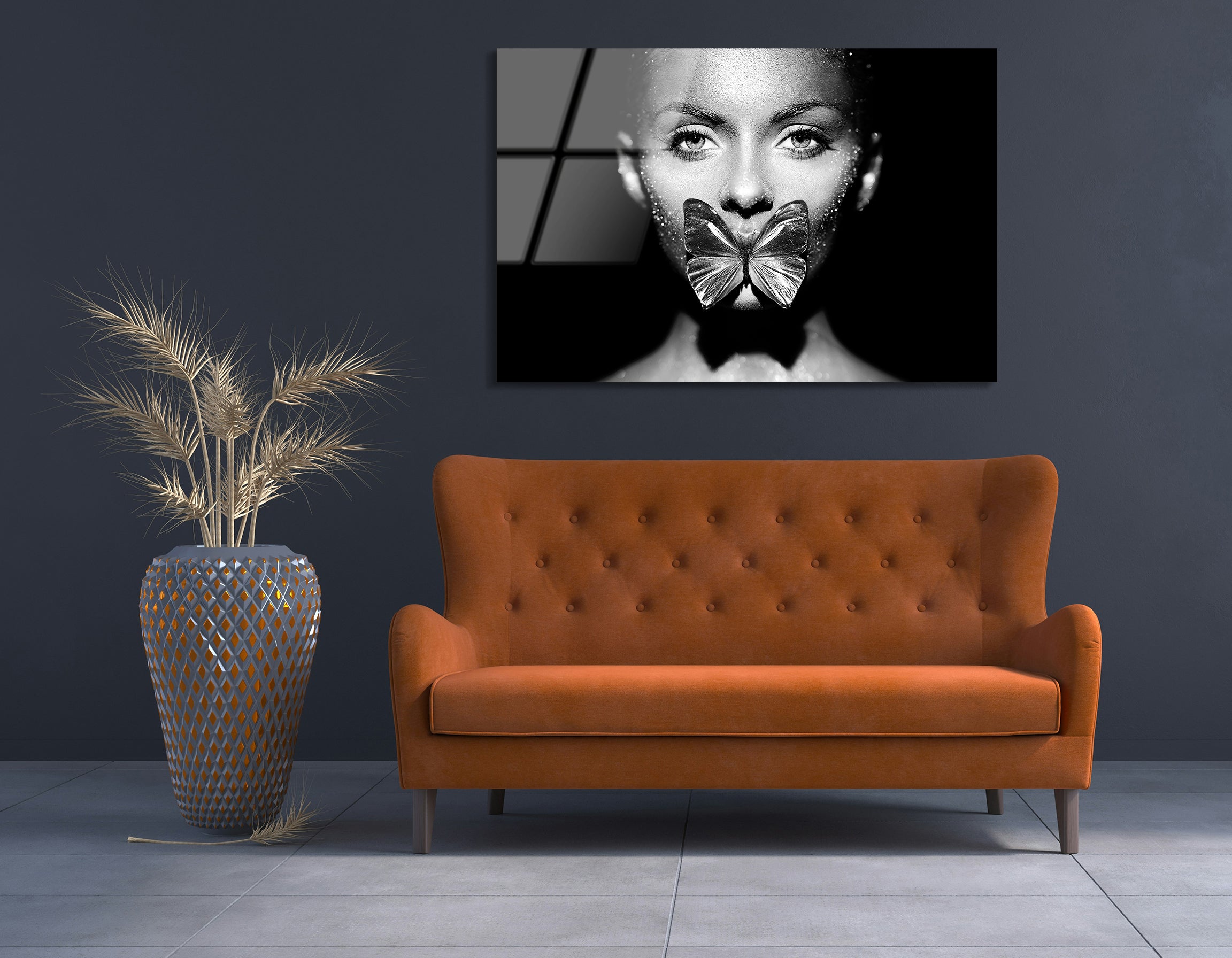 Black and White Fashion Model with Butterfly | Premium HD Metal Wall Art - DezignArt