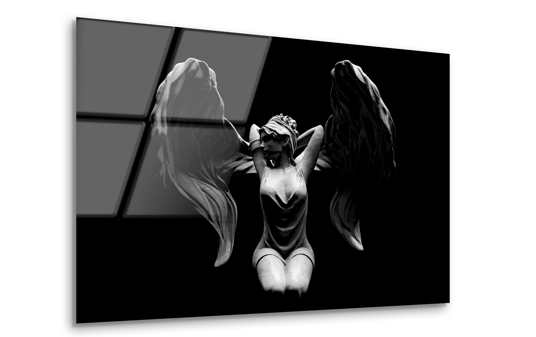 Antique Stone Female Angel Statue | Premium HD Metal Wall Art - DezignArt