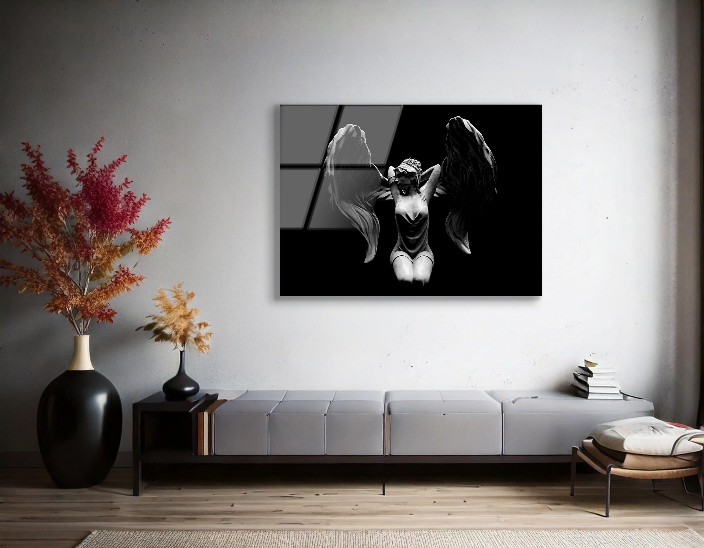 Antique Stone Female Angel Statue | Premium HD Metal Wall Art - DezignArt