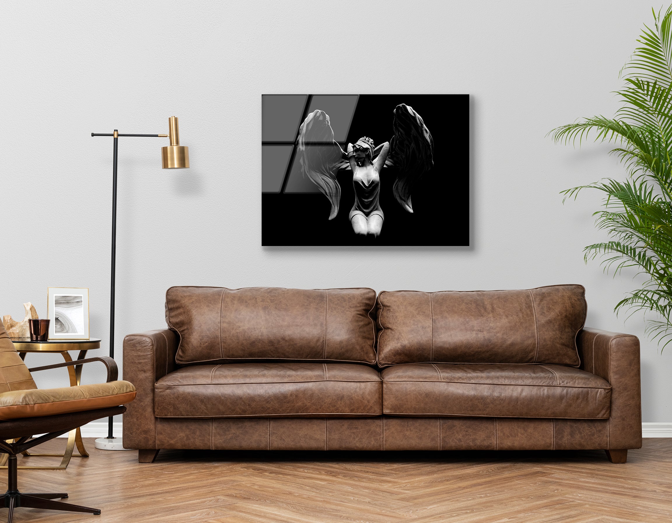 Antique Stone Female Angel Statue | Premium HD Metal Wall Art - DezignArt