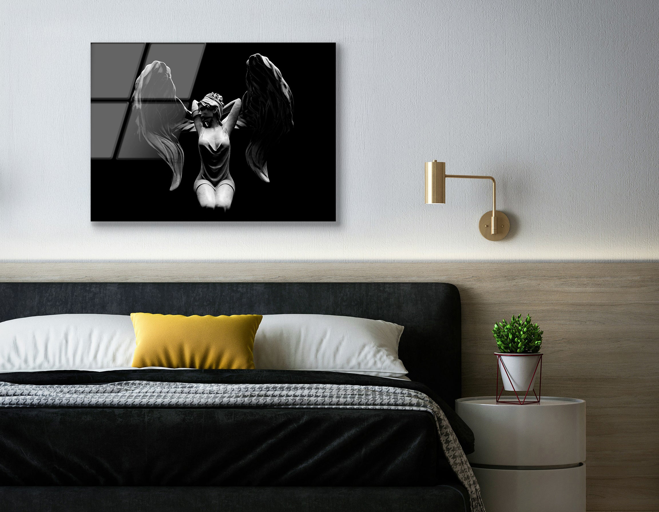 Antique Stone Female Angel Statue | Premium HD Metal Wall Art - DezignArt