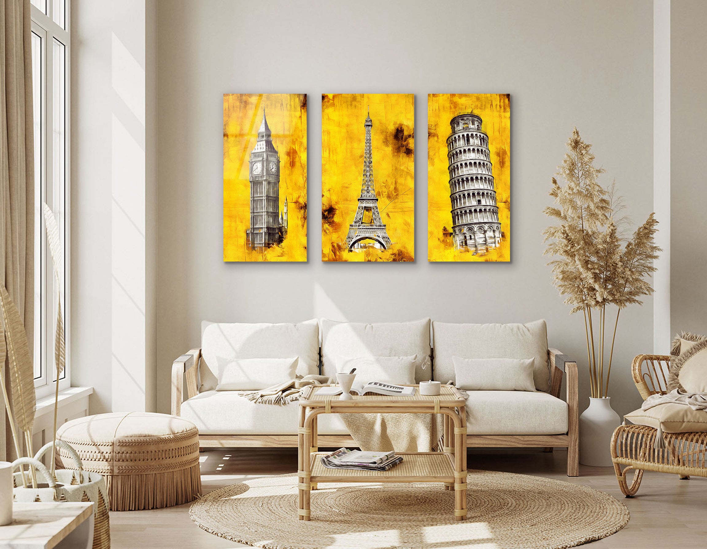 Mega Size Modern Cityscape Oil Painting Trio Set | Premium HD Metal Wall Art