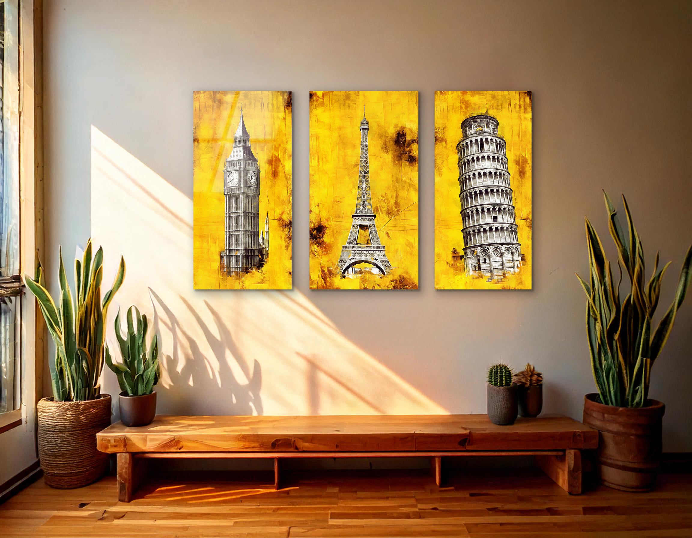 Mega Size Modern Cityscape Oil Painting Trio Set | Premium HD Metal Wall Art