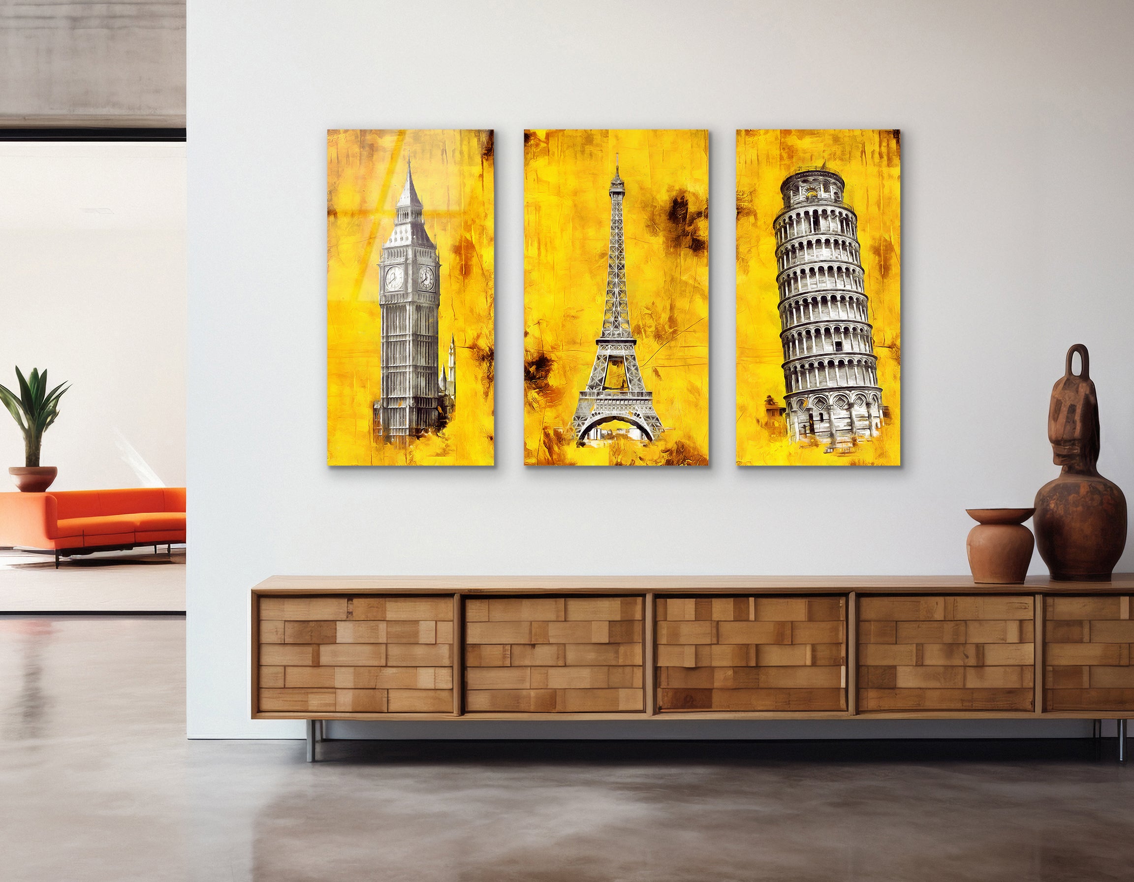 Mega Size Modern Cityscape Oil Painting Trio Set | Premium HD Metal Wall Art