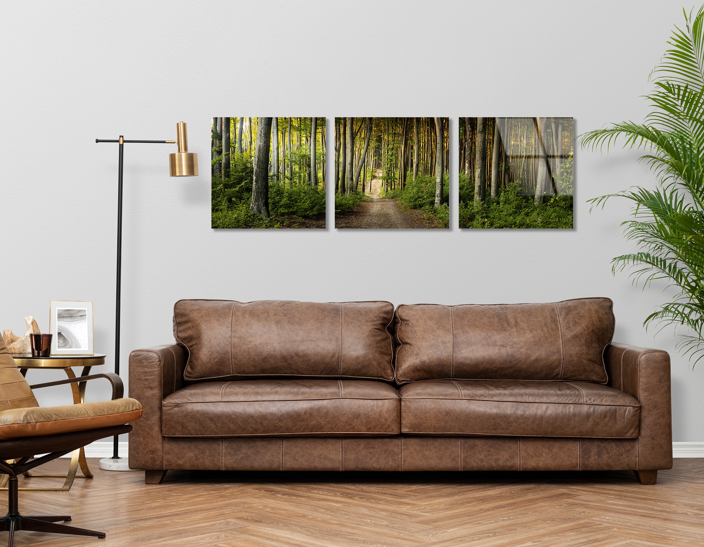 Mega Size of Incredible Sunset in the Forest During Autumn Trio Painting | Premium HD Metal Wall Art