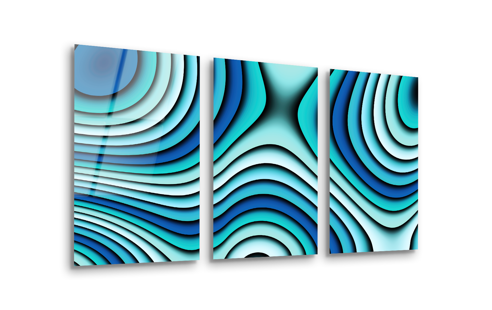 Mega Size Abstract Blue Trio Painting | Premium HD Metal Wall Art
