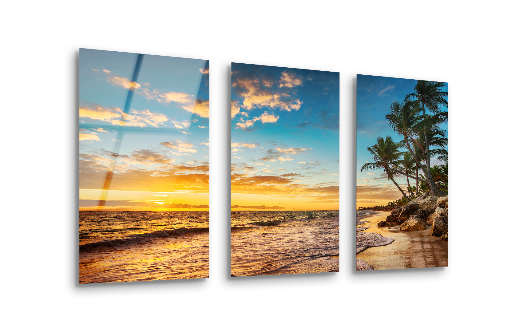 Mega Size Paradise Tropical Island Beach Trio Painting | Premium HD Metal Wall Art