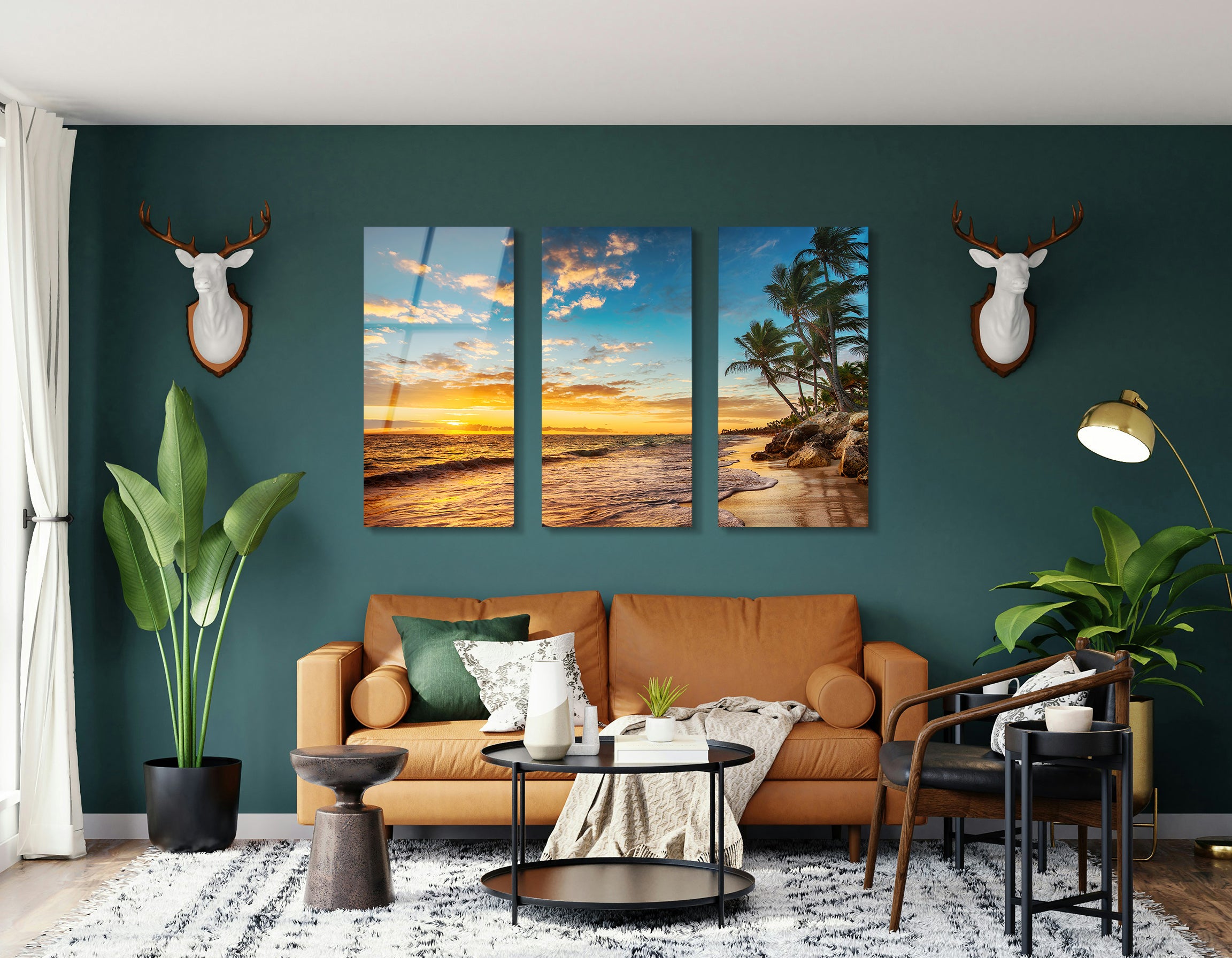 Mega Size Paradise Tropical Island Beach Trio Painting | Premium HD Metal Wall Art