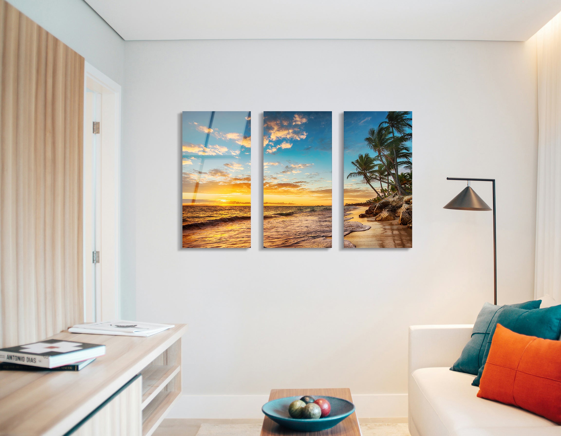 Mega Size Paradise Tropical Island Beach Trio Painting | Premium HD Metal Wall Art
