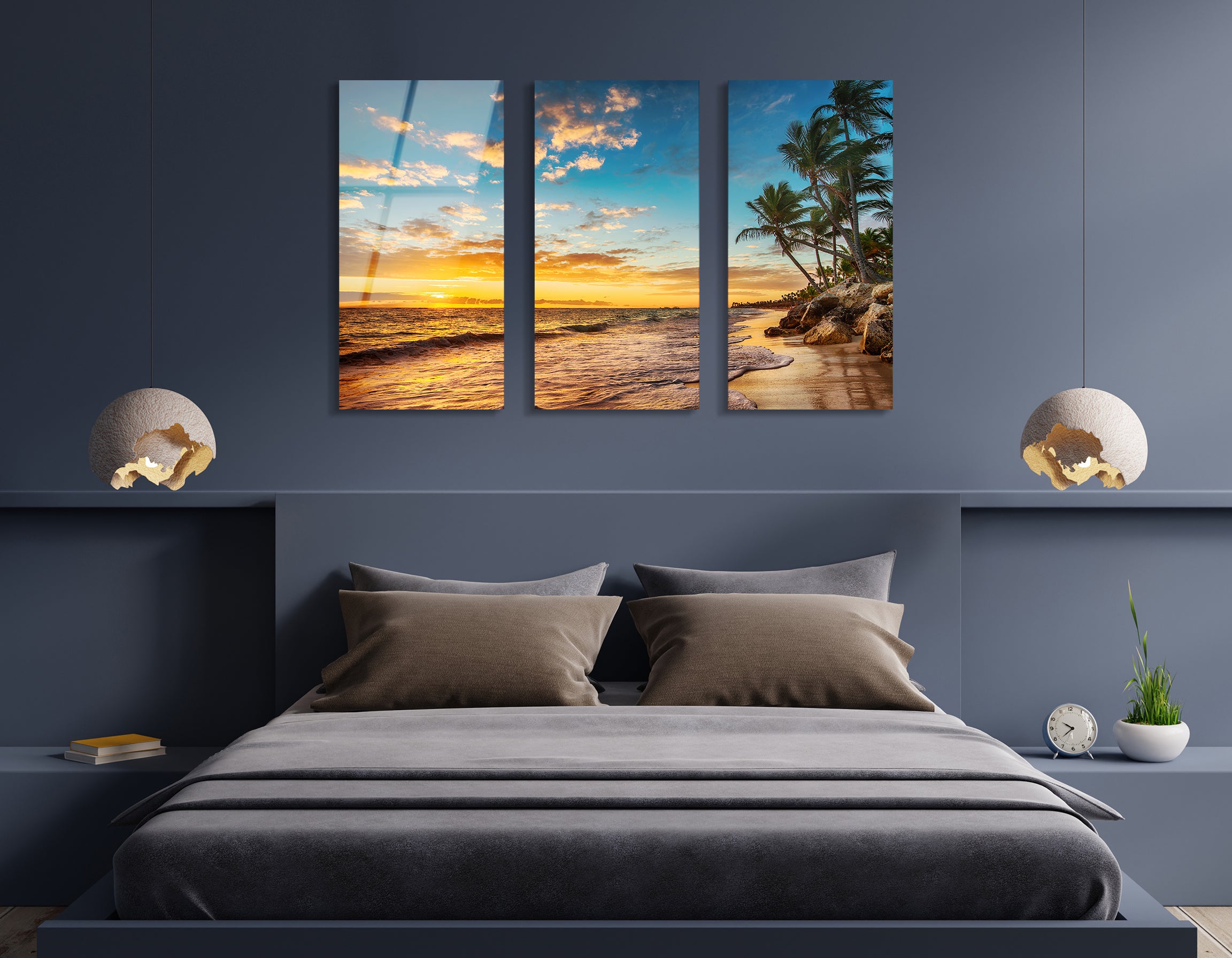 Mega Size Paradise Tropical Island Beach Trio Painting | Premium HD Metal Wall Art