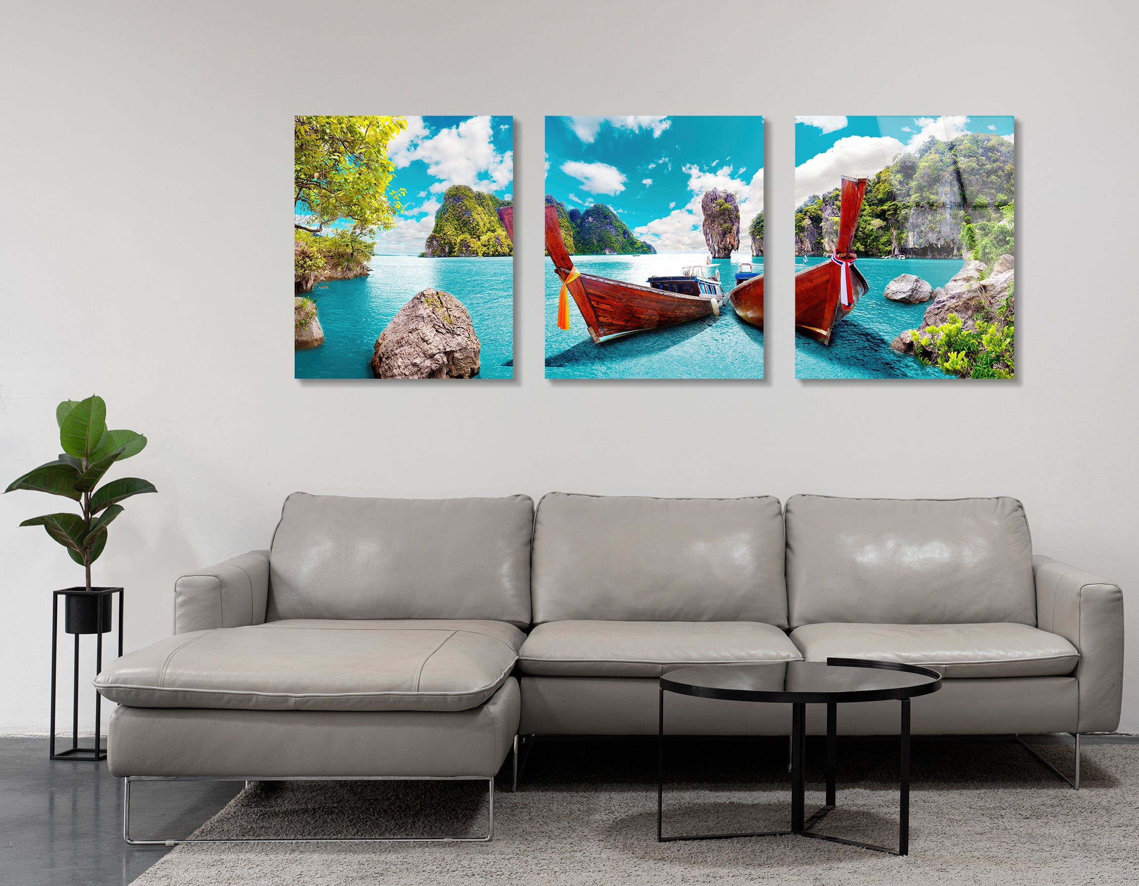 Mega Size Phuket Seascape Trio Painting | Premium HD Metal Wall Art