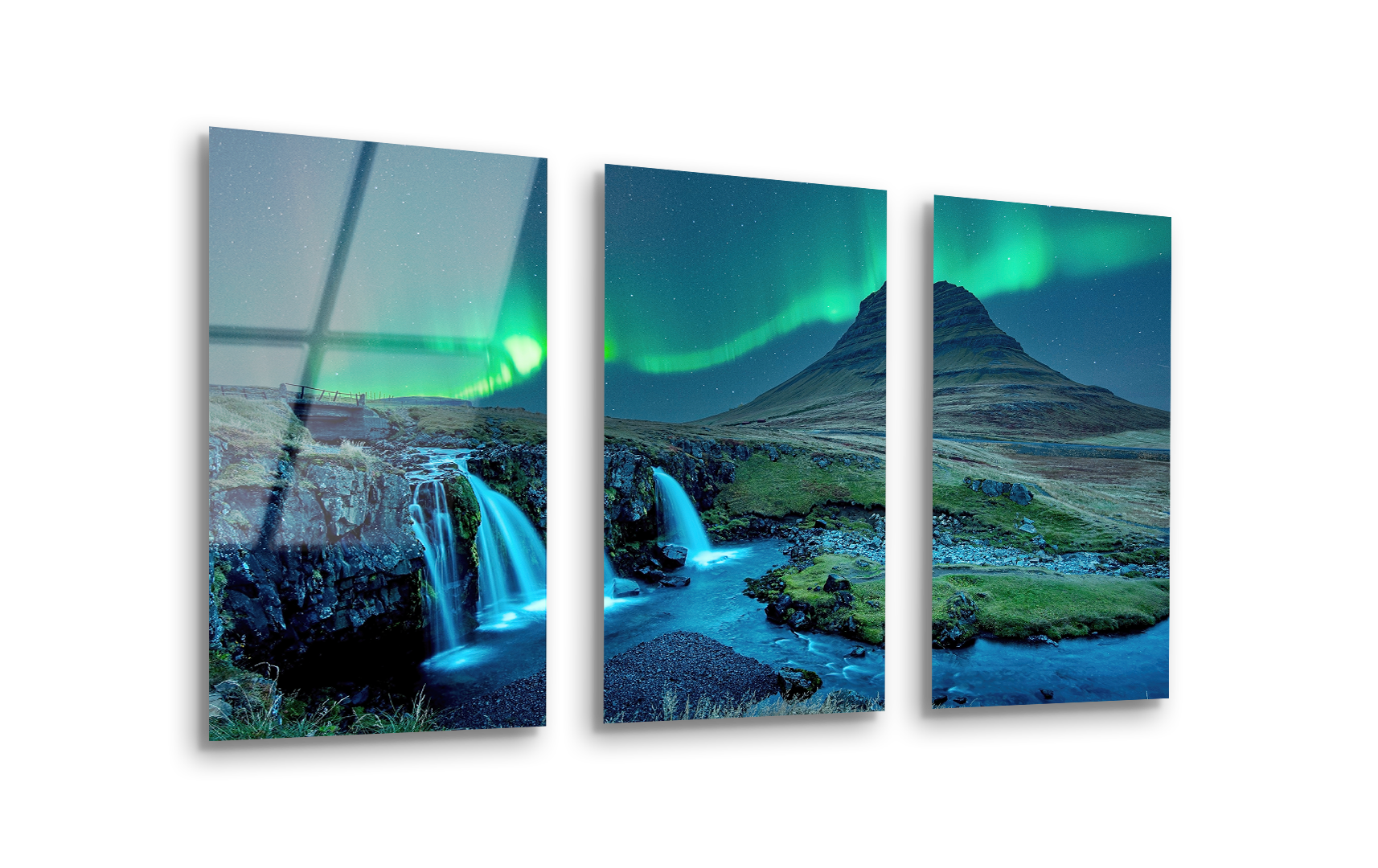 Mega Size Northern Lights Over Kirkjufell, Iceland Trio Painting | Premium HD Metal Wall Art