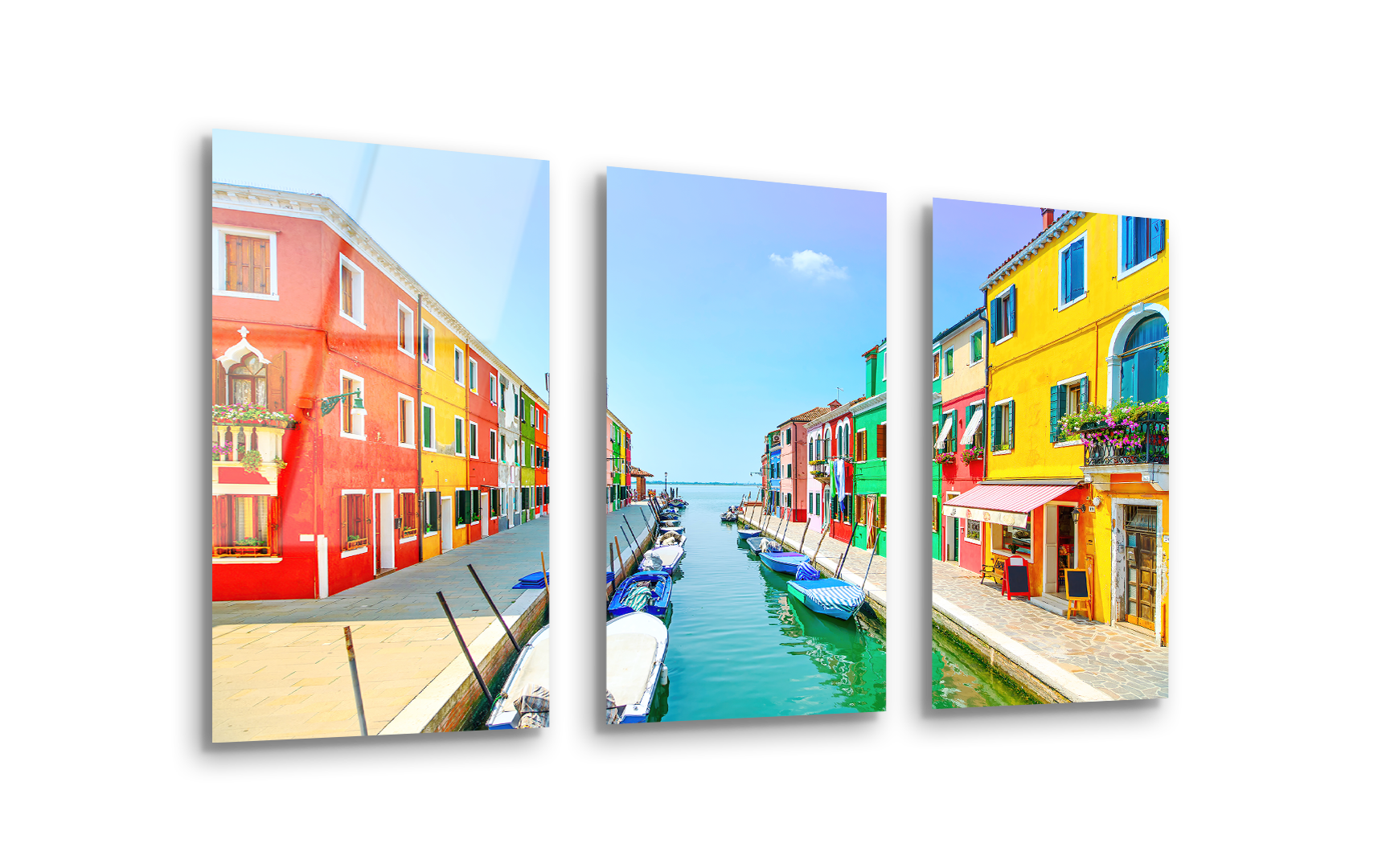 Mega Size Venice Landmark - Burano Island Canal Trio Painting | Premium HD Metal Wall Art