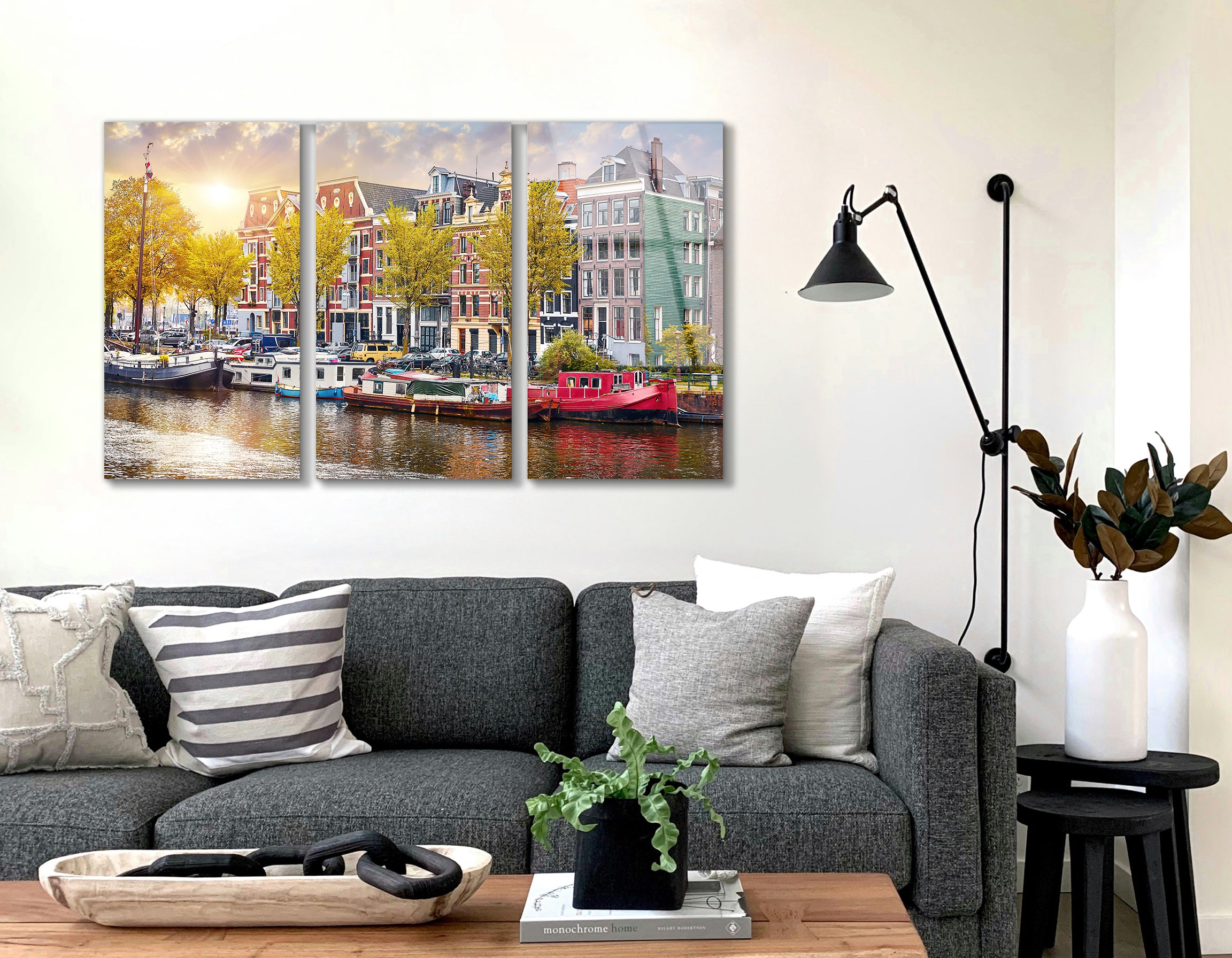 Mega Size Amsterdam Dancing Houses on River Amstel Trio | Premium HD Metal Wall Art