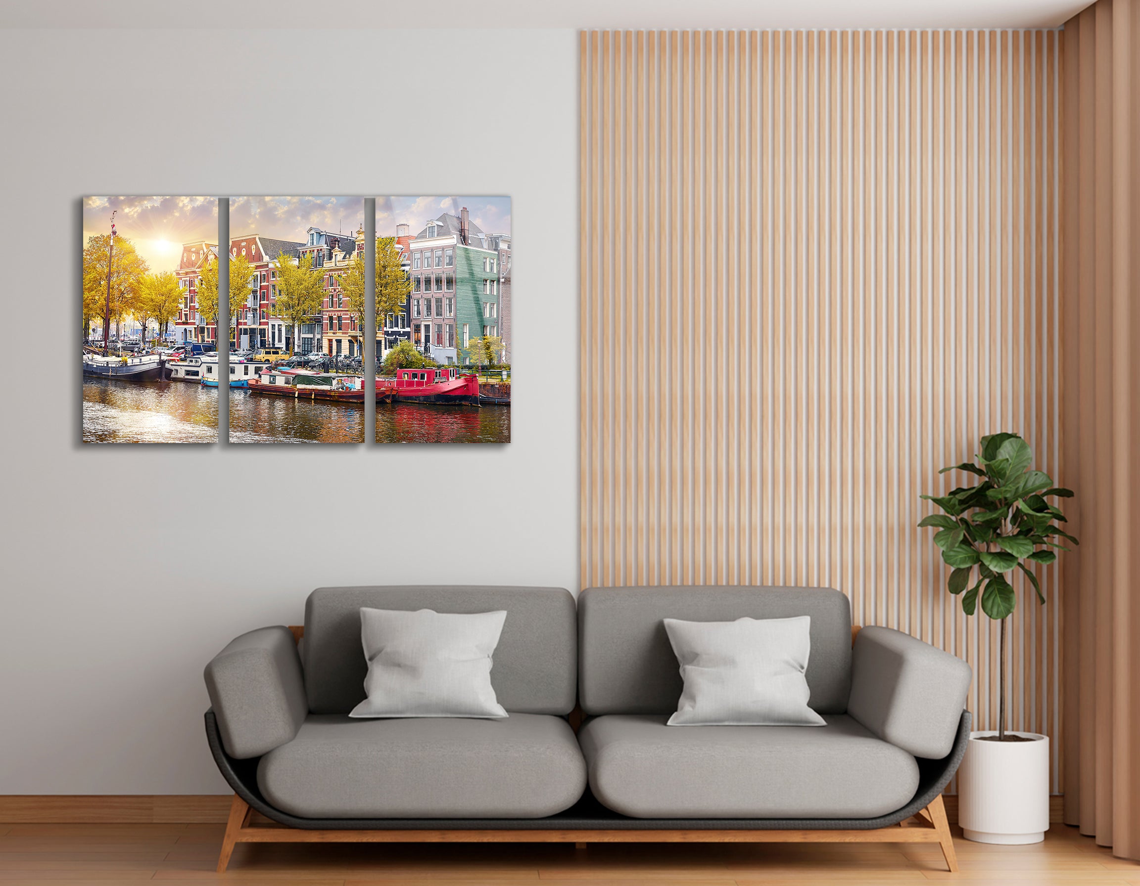 Mega Size Amsterdam Dancing Houses on River Amstel Trio | Premium HD Metal Wall Art