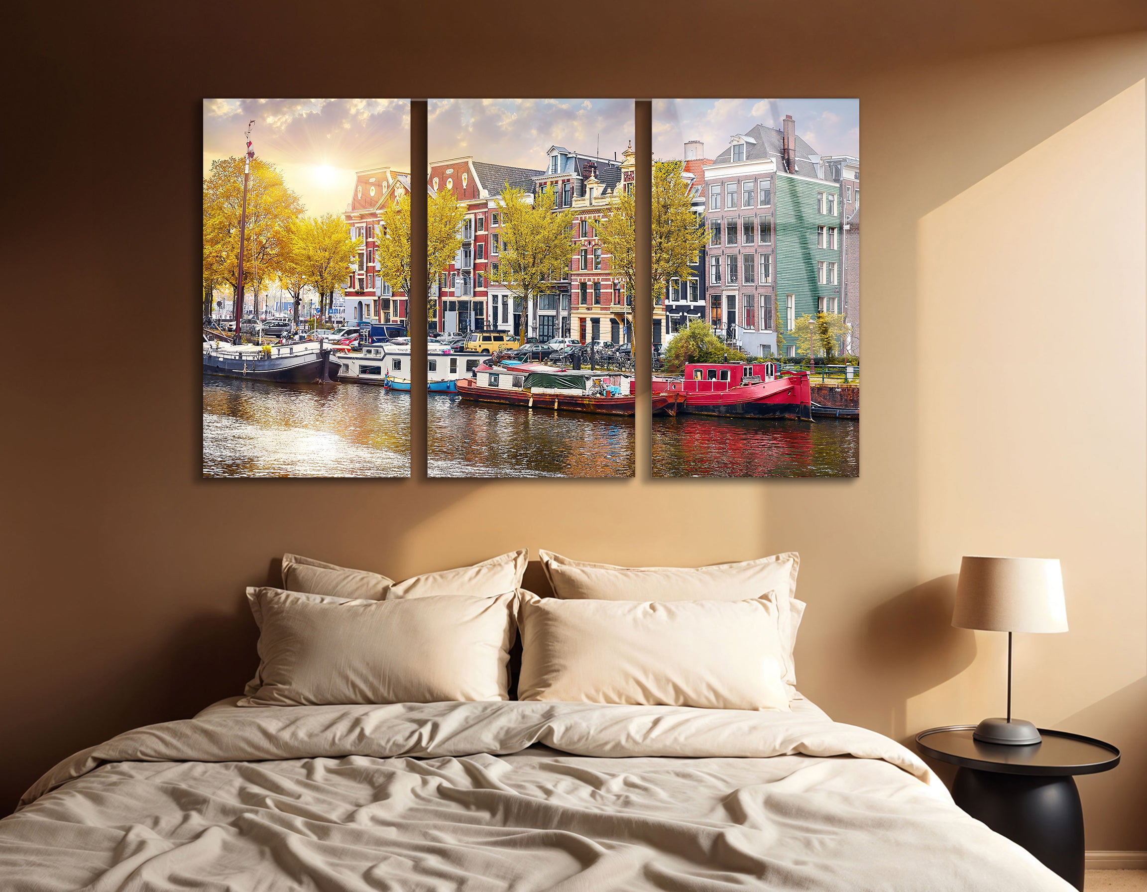 Mega Size Amsterdam Dancing Houses on River Amstel Trio | Premium HD Metal Wall Art