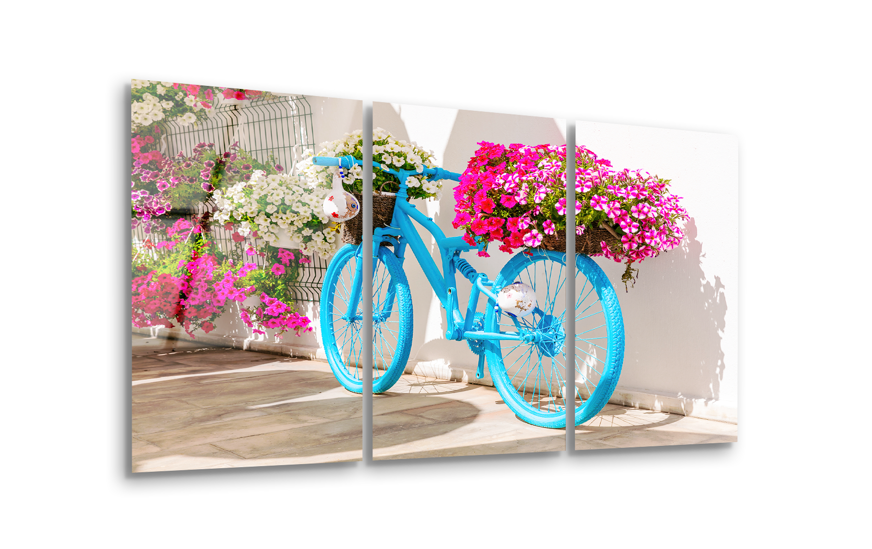 Mega Size Old Bike with Flowers Trio | Premium HD Metal Wall Art
