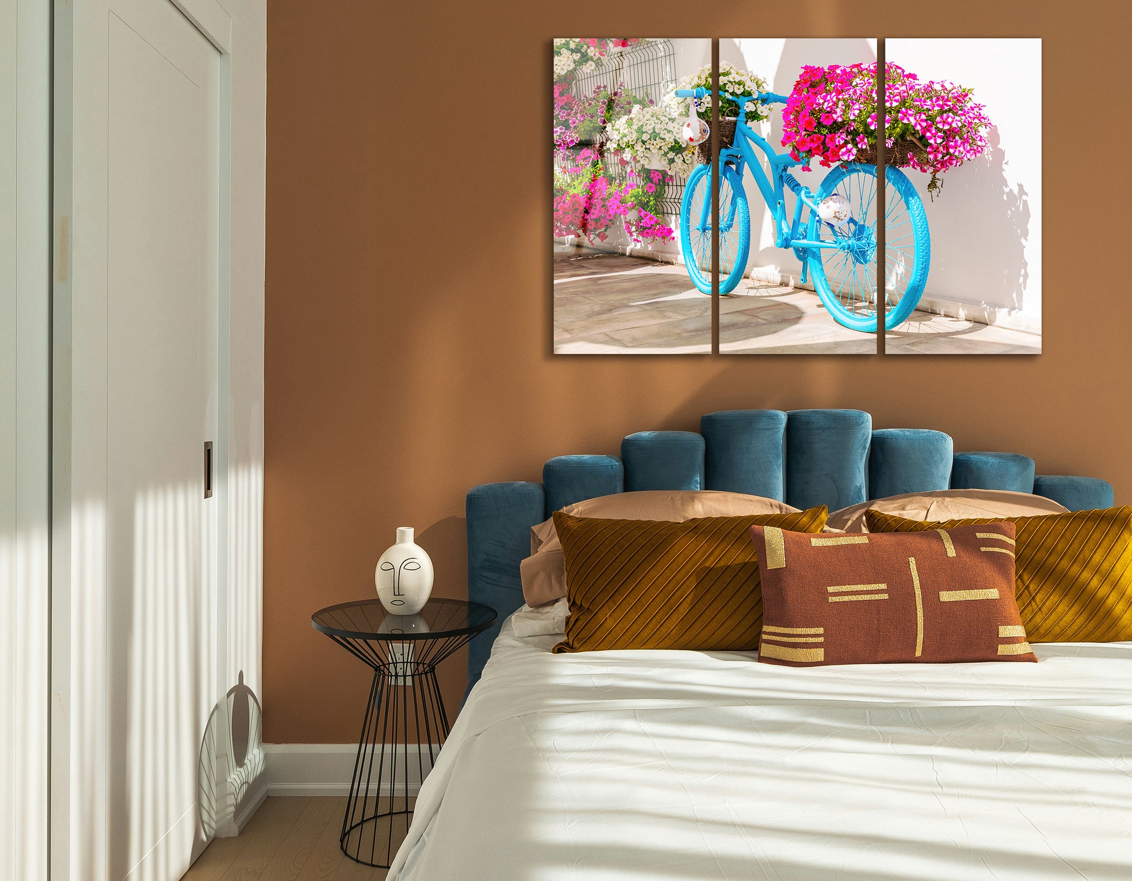 Mega Size Old Bike with Flowers Trio | Premium HD Metal Wall Art