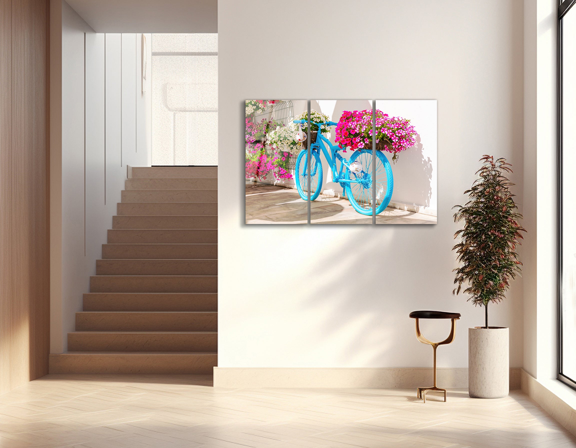 Mega Size Old Bike with Flowers Trio | Premium HD Metal Wall Art