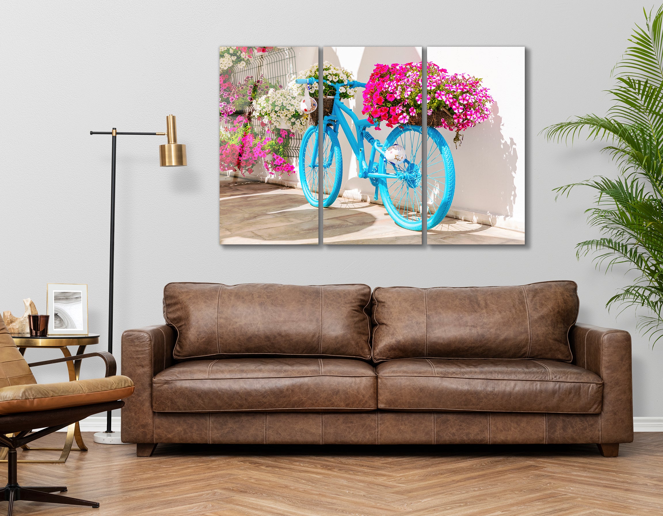 Mega Size Old Bike with Flowers Trio | Premium HD Metal Wall Art