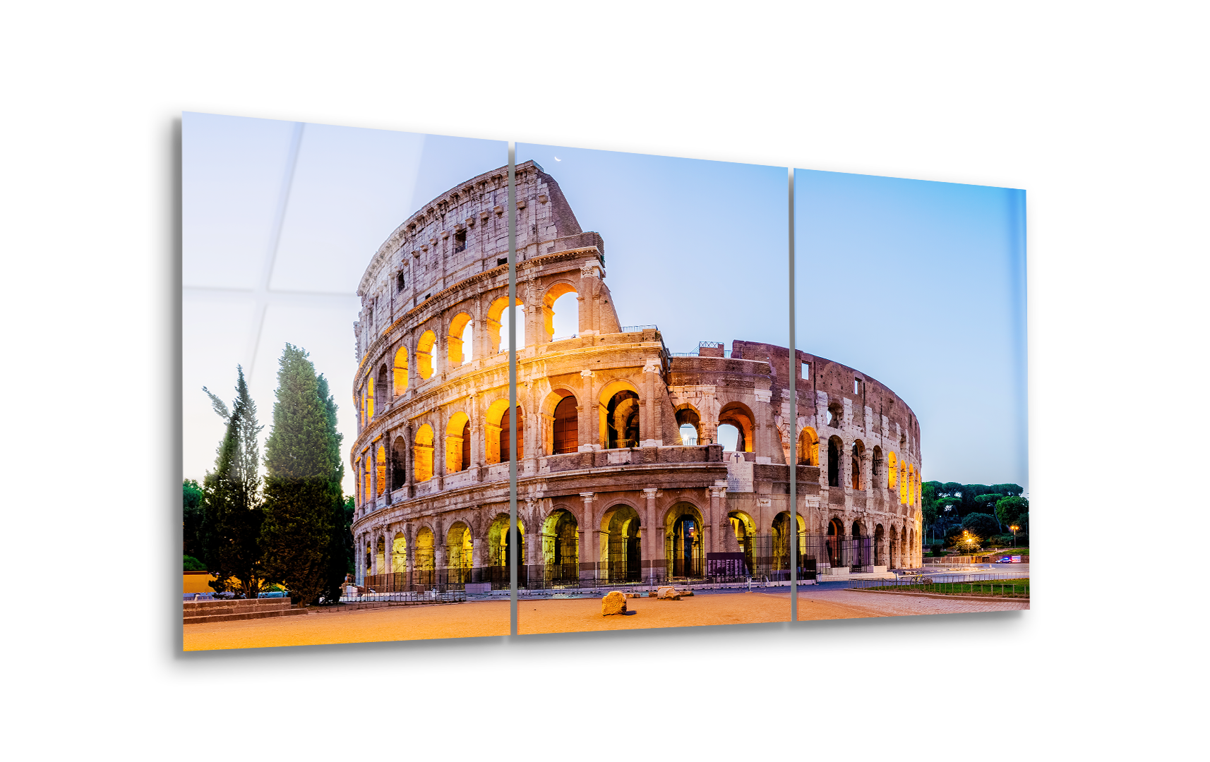 Mega Size Colosseum at Dawn in Rome, Italy Trio | Premium HD Metal Wall Art