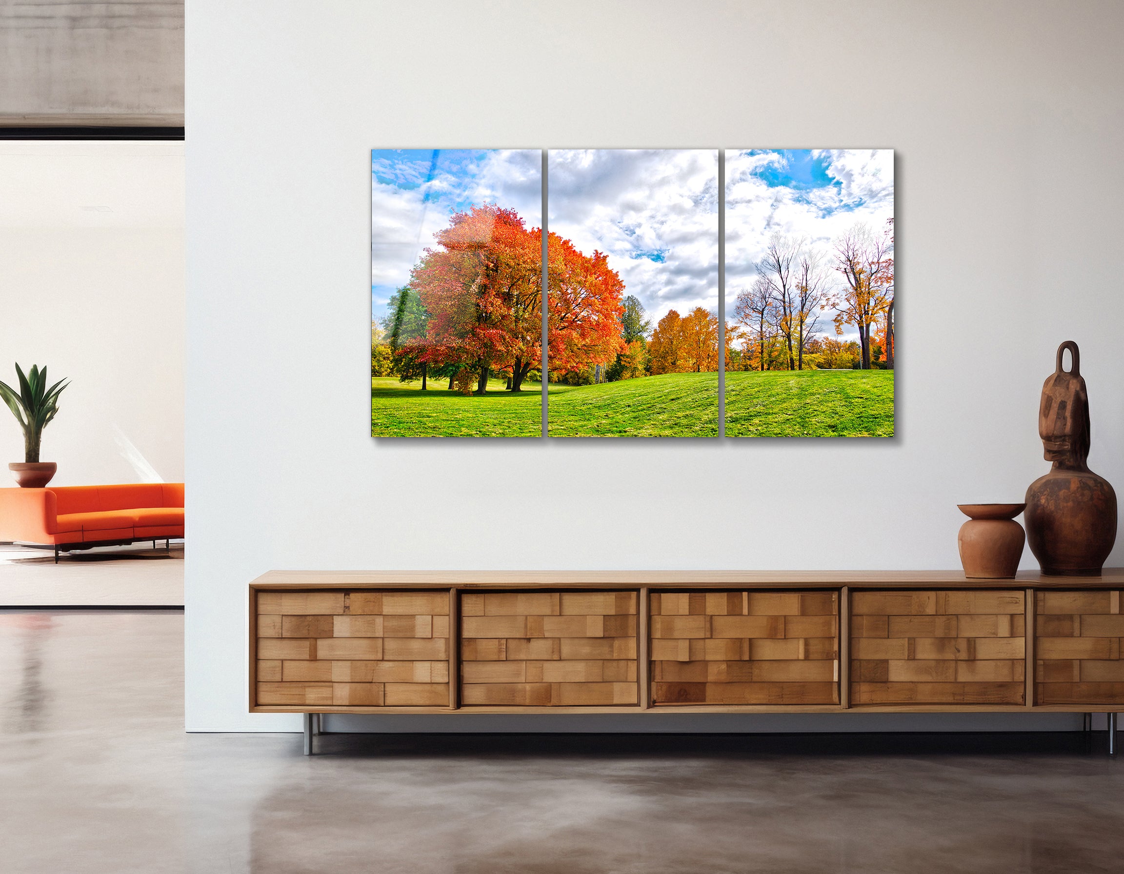 Mega Size Beautiful View of Autumn Leaf Color in Autumn Trio | Premium HD Metal Wall Art