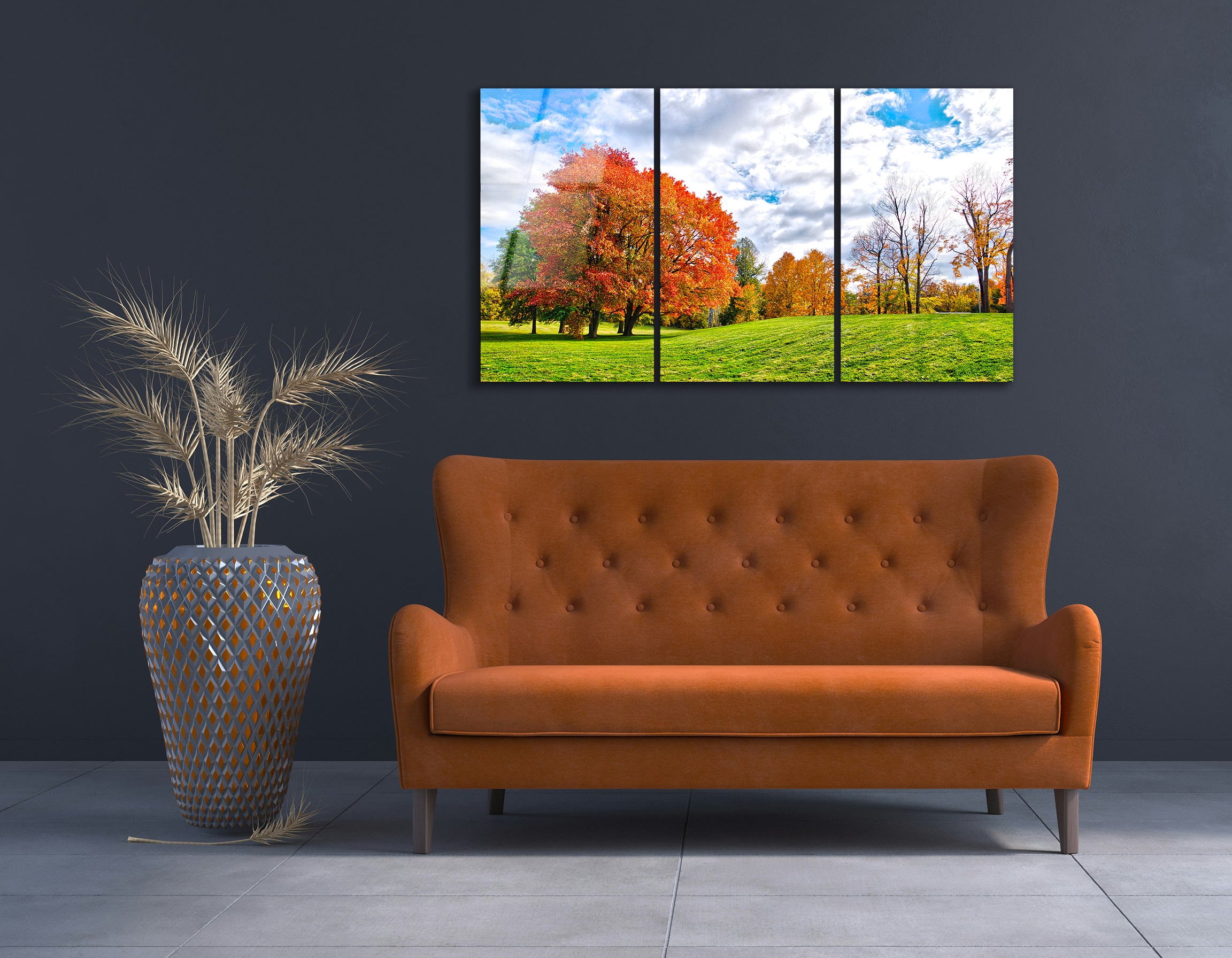 Mega Size Beautiful View of Autumn Leaf Color in Autumn Trio | Premium HD Metal Wall Art