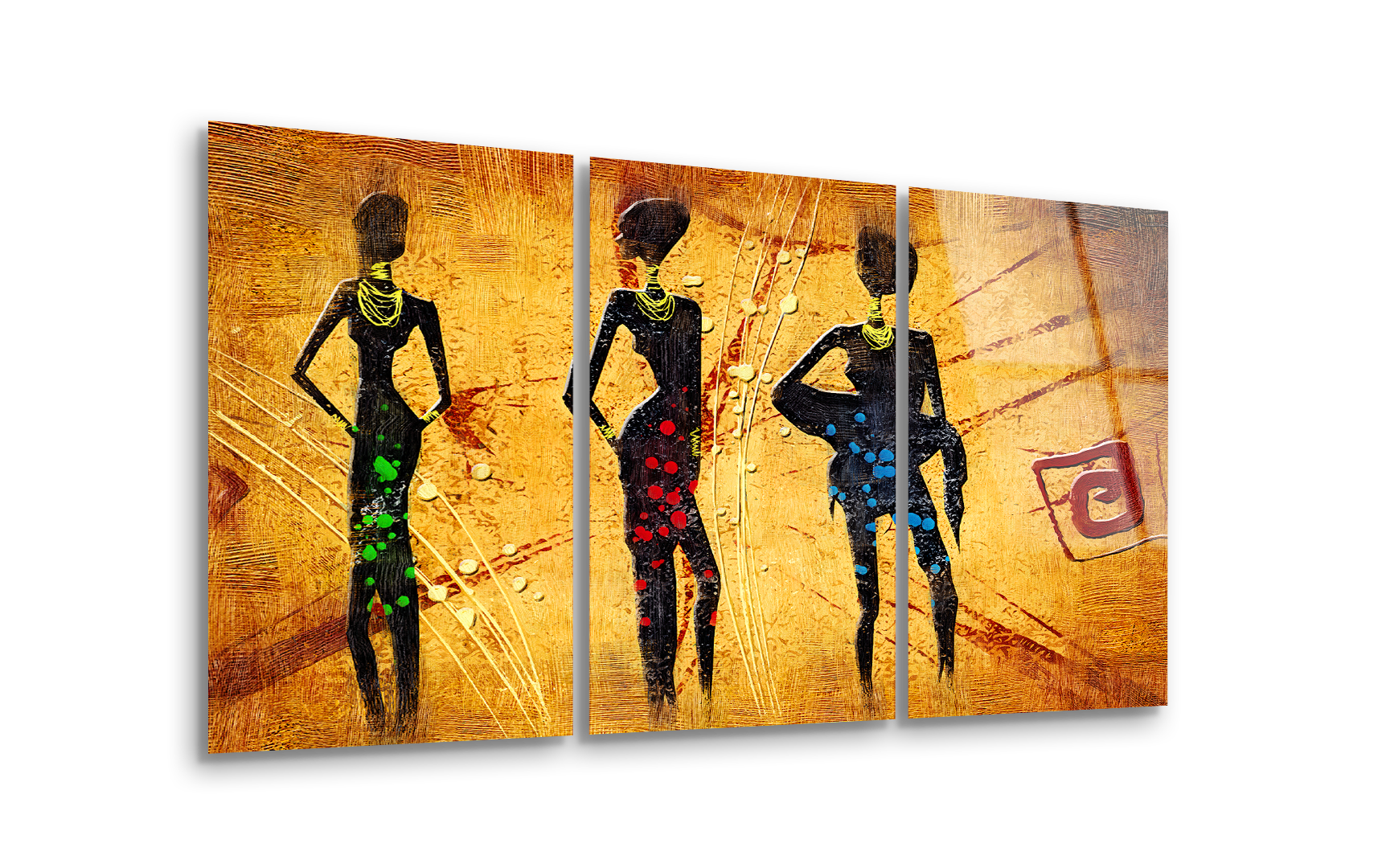 Mega Size African Motive Ethnic Retro Vintage Trio | Premium HD Metal Wall Art