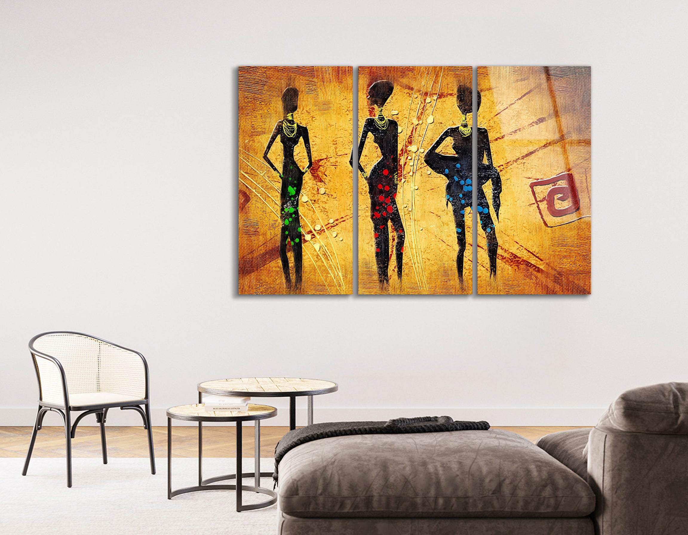 Mega Size African Motive Ethnic Retro Vintage Trio | Premium HD Metal Wall Art