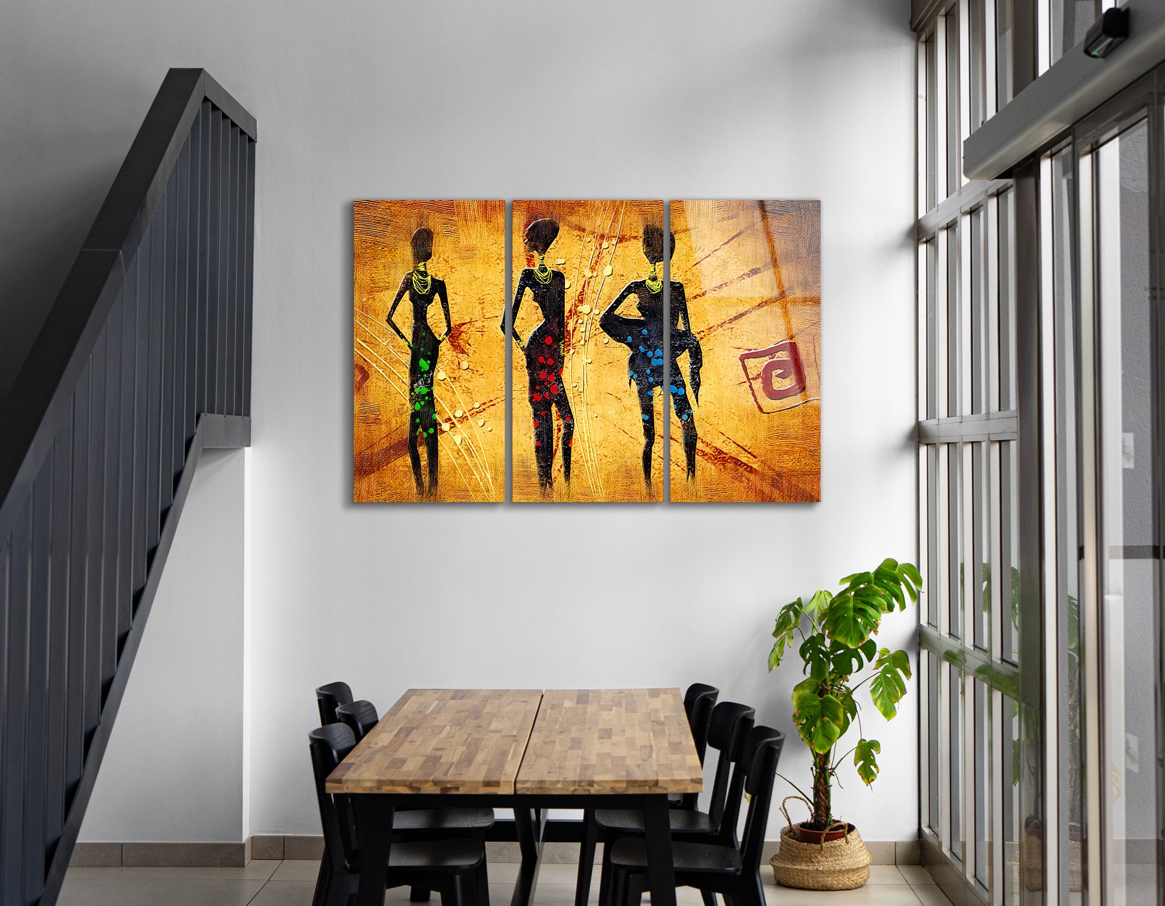 Mega Size African Motive Ethnic Retro Vintage Trio | Premium HD Metal Wall Art