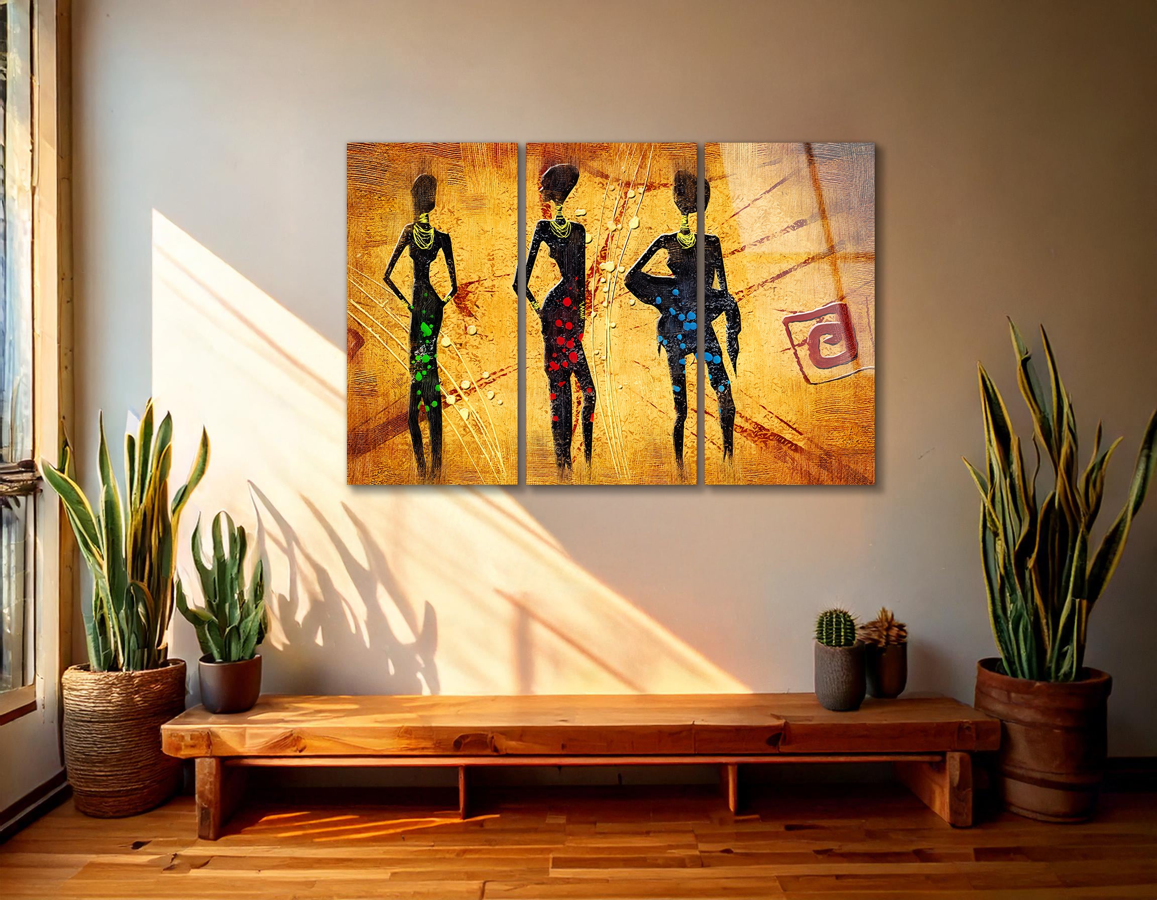Mega Size African Motive Ethnic Retro Vintage Trio | Premium HD Metal Wall Art