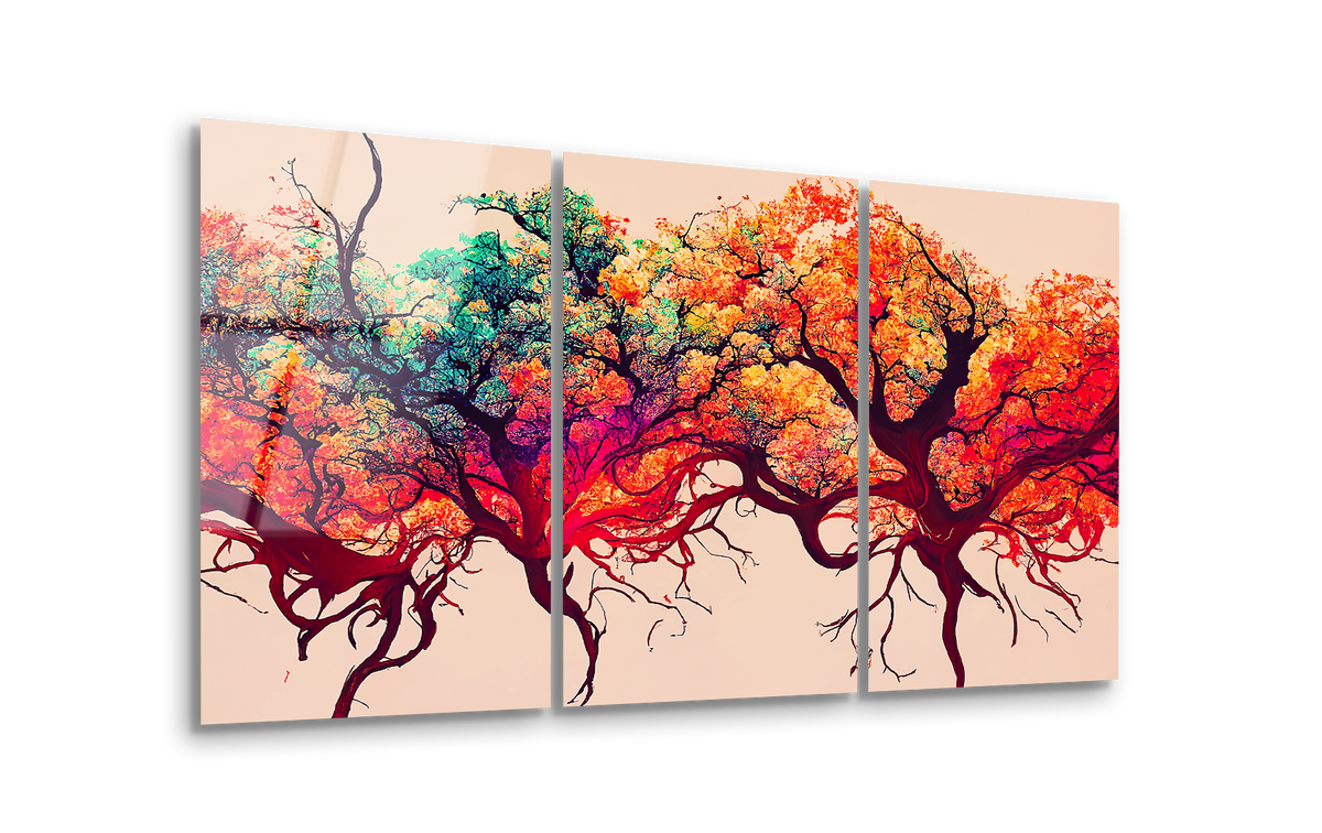 Mega Size Forest Color Park Red Garden Trio | Premium HD Metal Wall Art