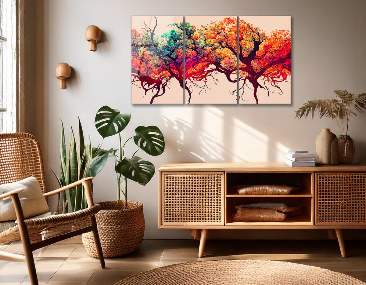 Mega Size Forest Color Park Red Garden Trio | Premium HD Metal Wall Art
