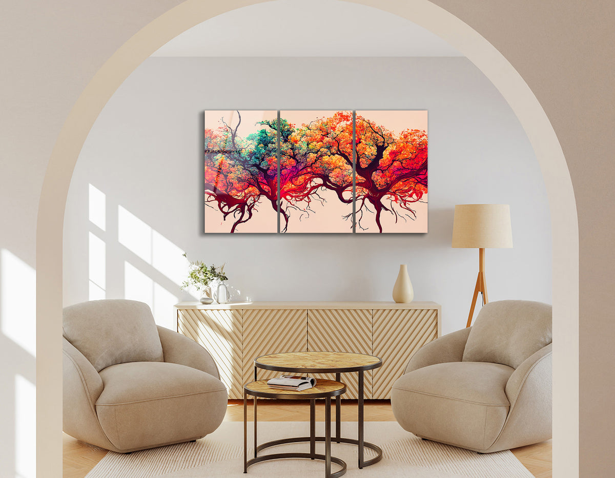 Mega Size Forest Color Park Red Garden Trio | Premium HD Metal Wall Art