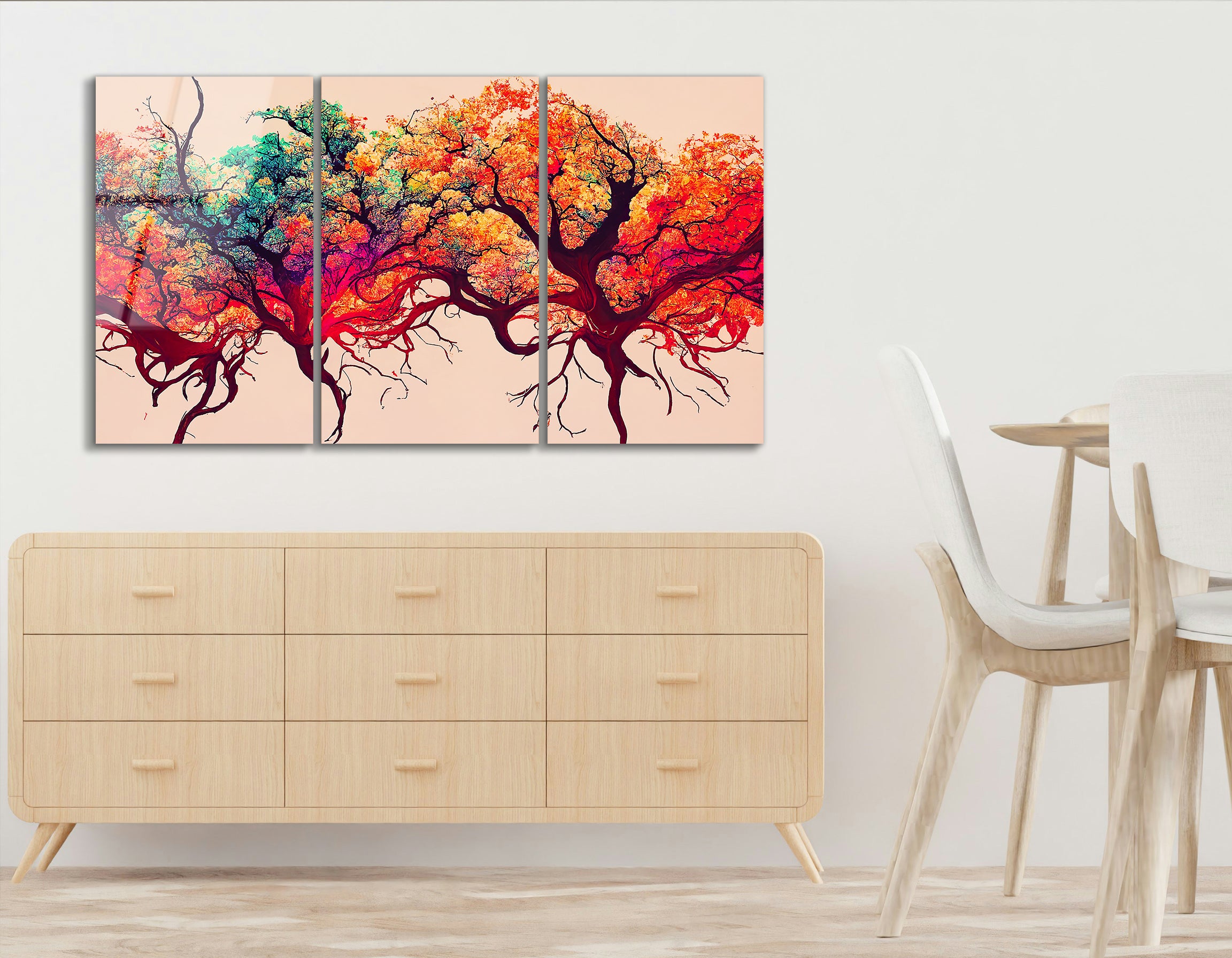 Mega Size Forest Color Park Red Garden Trio | Premium HD Metal Wall Art