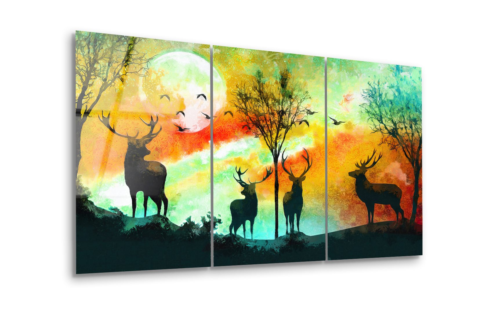 Mega Size Enchanted Night Deer Trio | Premium HD Metal Wall Art