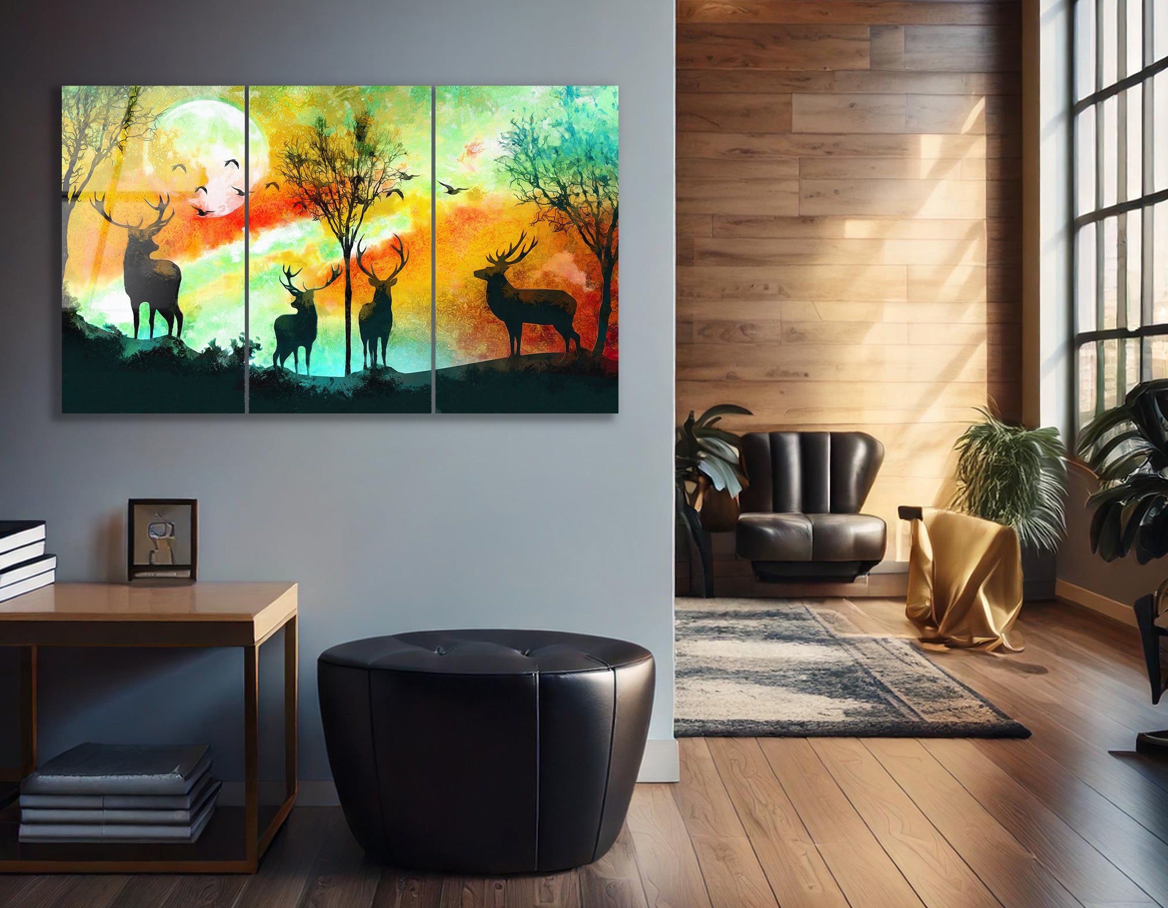 Mega Size Enchanted Night Deer Trio | Premium HD Metal Wall Art