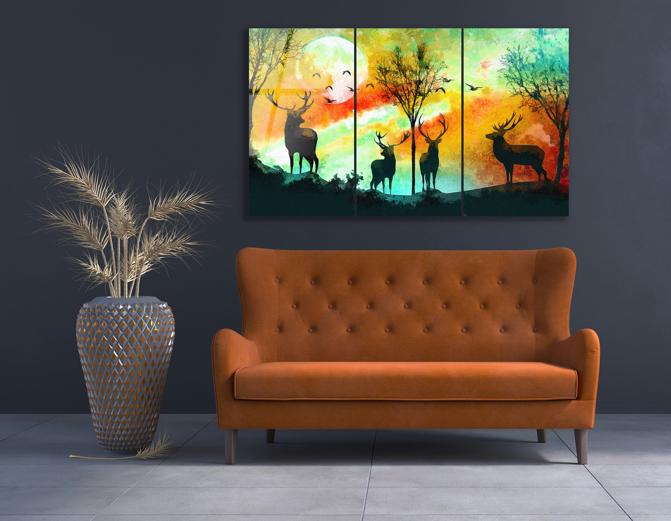 Mega Size Enchanted Night Deer Trio | Premium HD Metal Wall Art