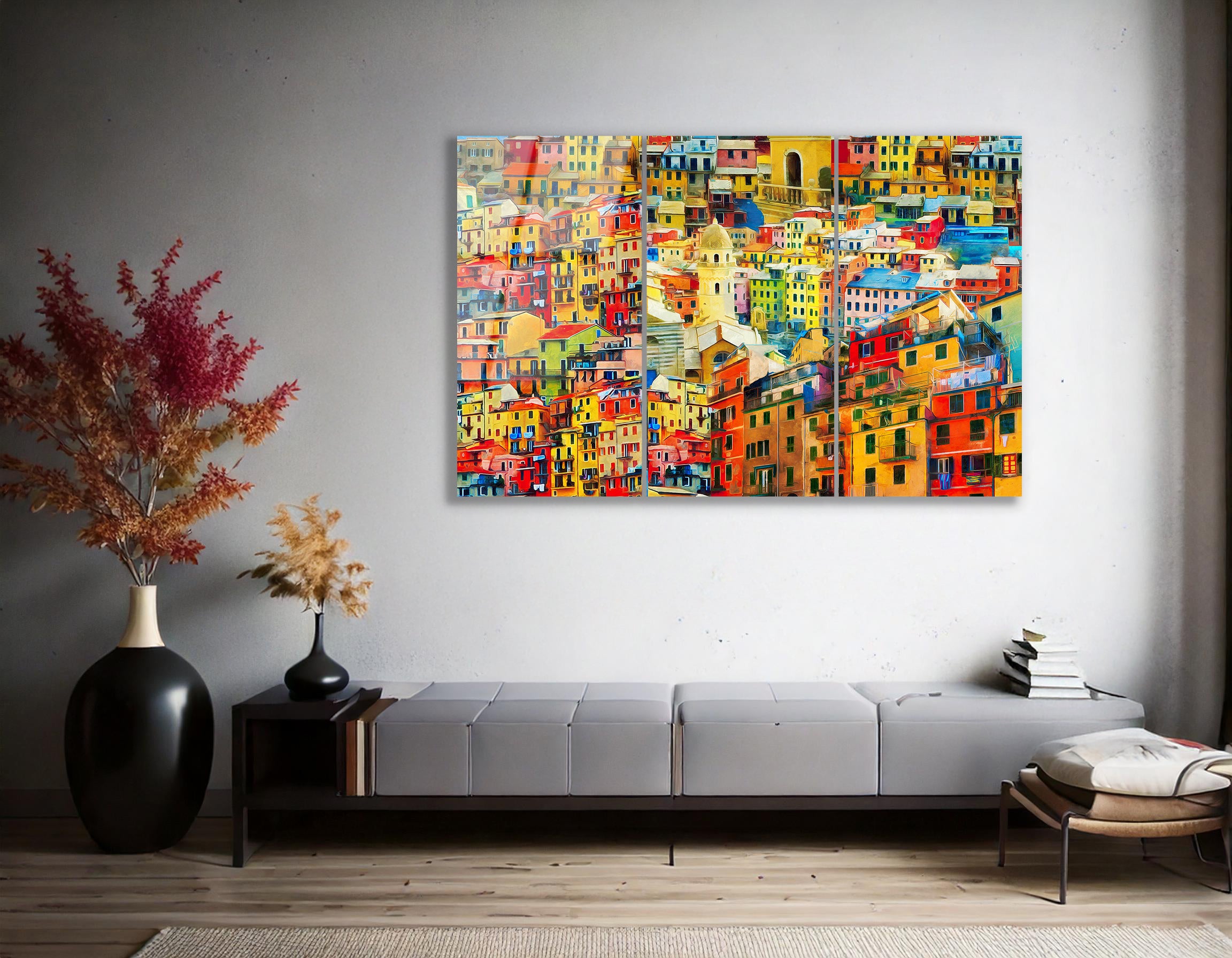Mega Size Colorful Cinque Terre Trio | Premium HD Metal Wall Art