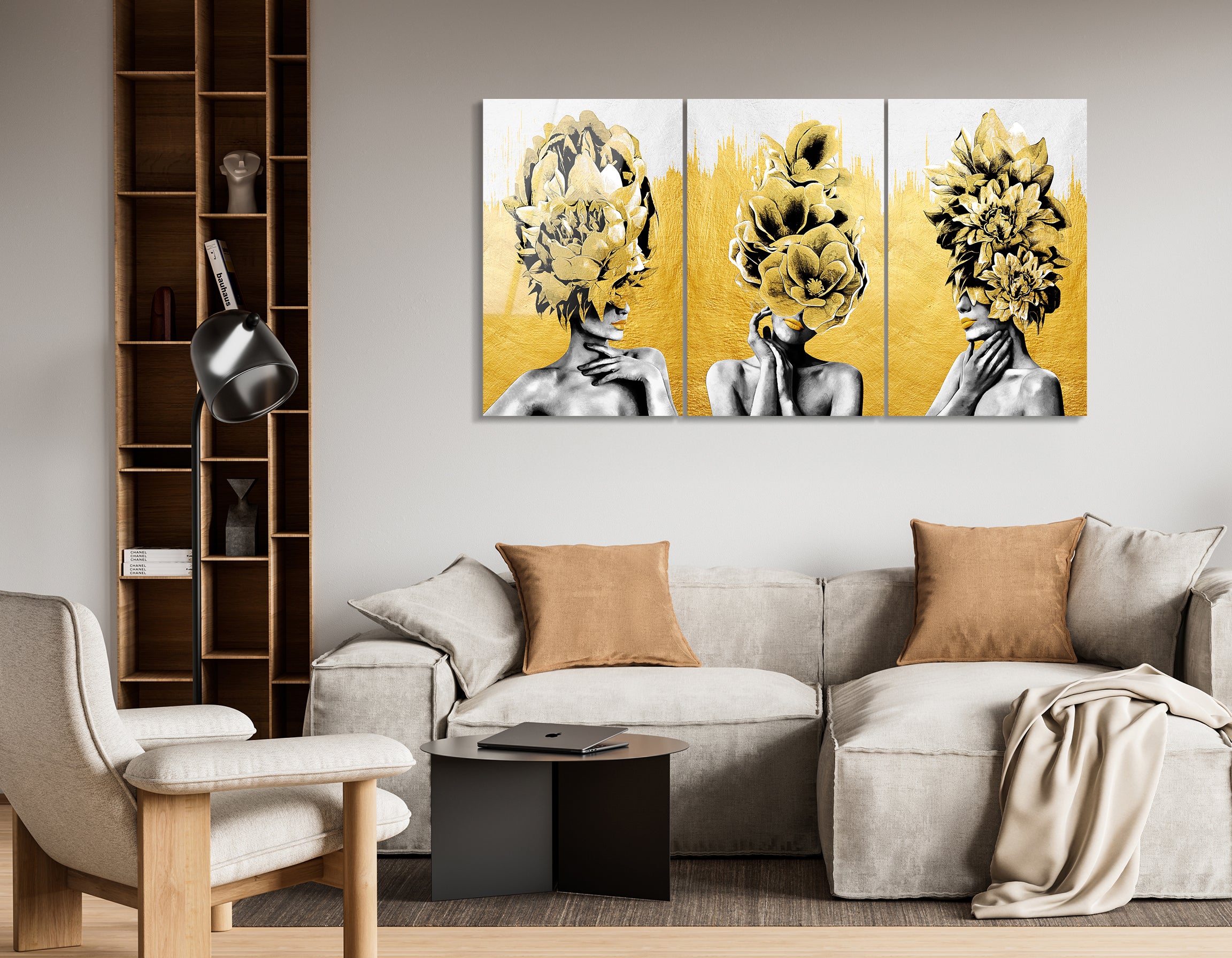 Mega Size Golden Trio Goddess | Premium HD Metal Wall Art