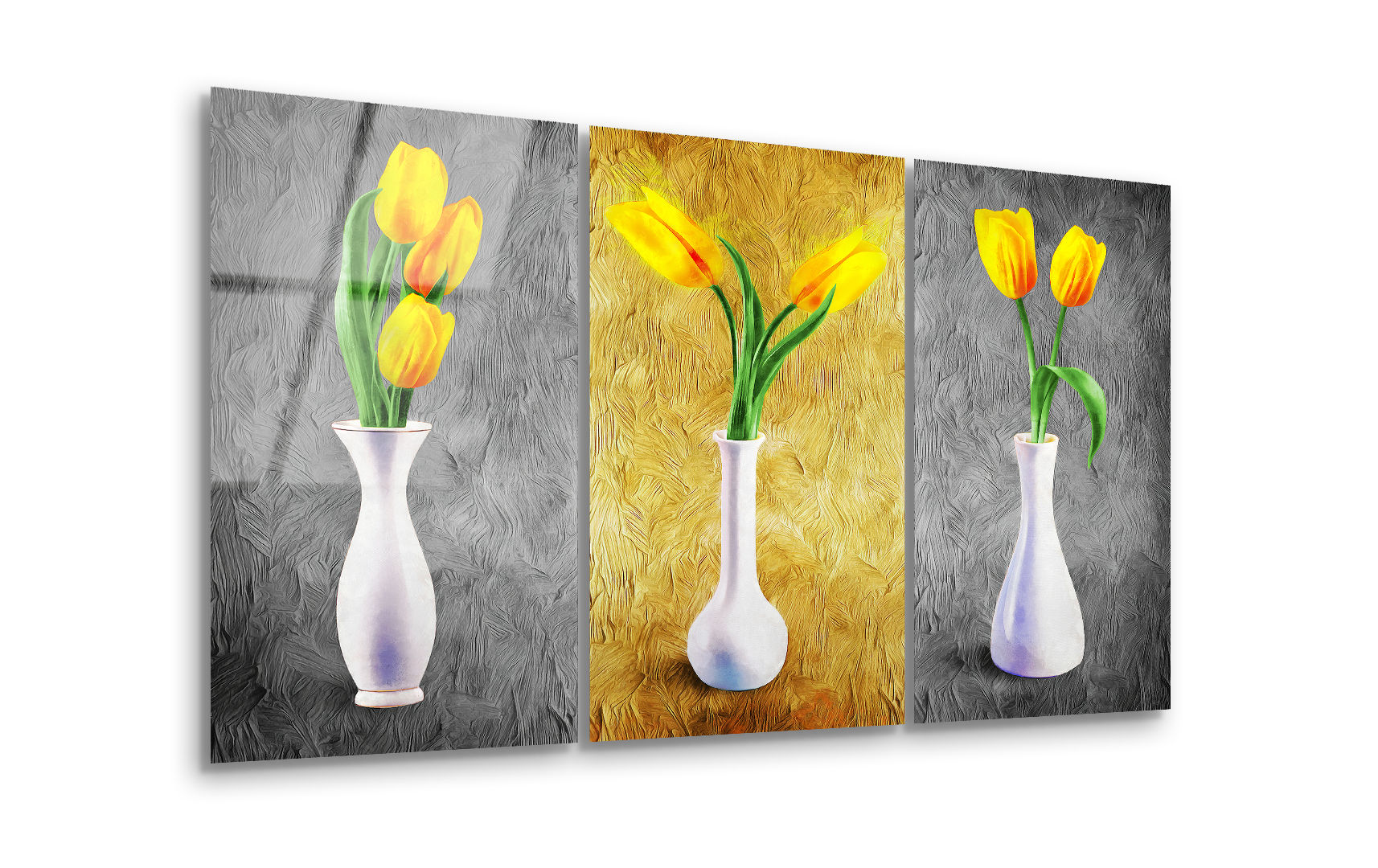 Mega Size Modern Gold Vase Trio | Premium HD Metal Wall Art