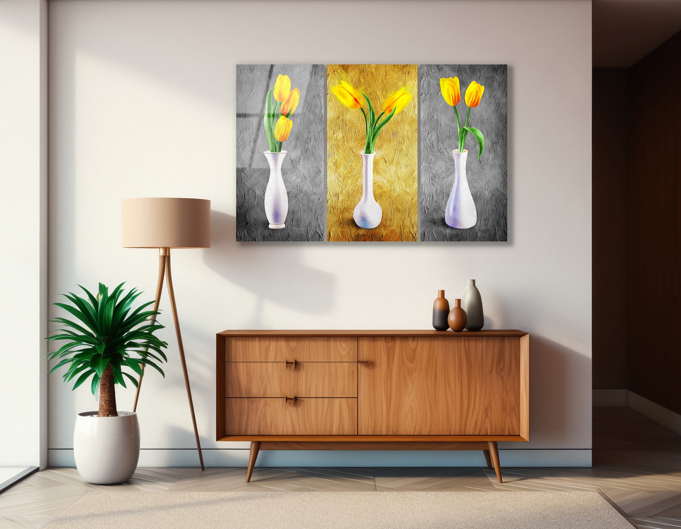 Mega Size Modern Gold Vase Trio | Premium HD Metal Wall Art