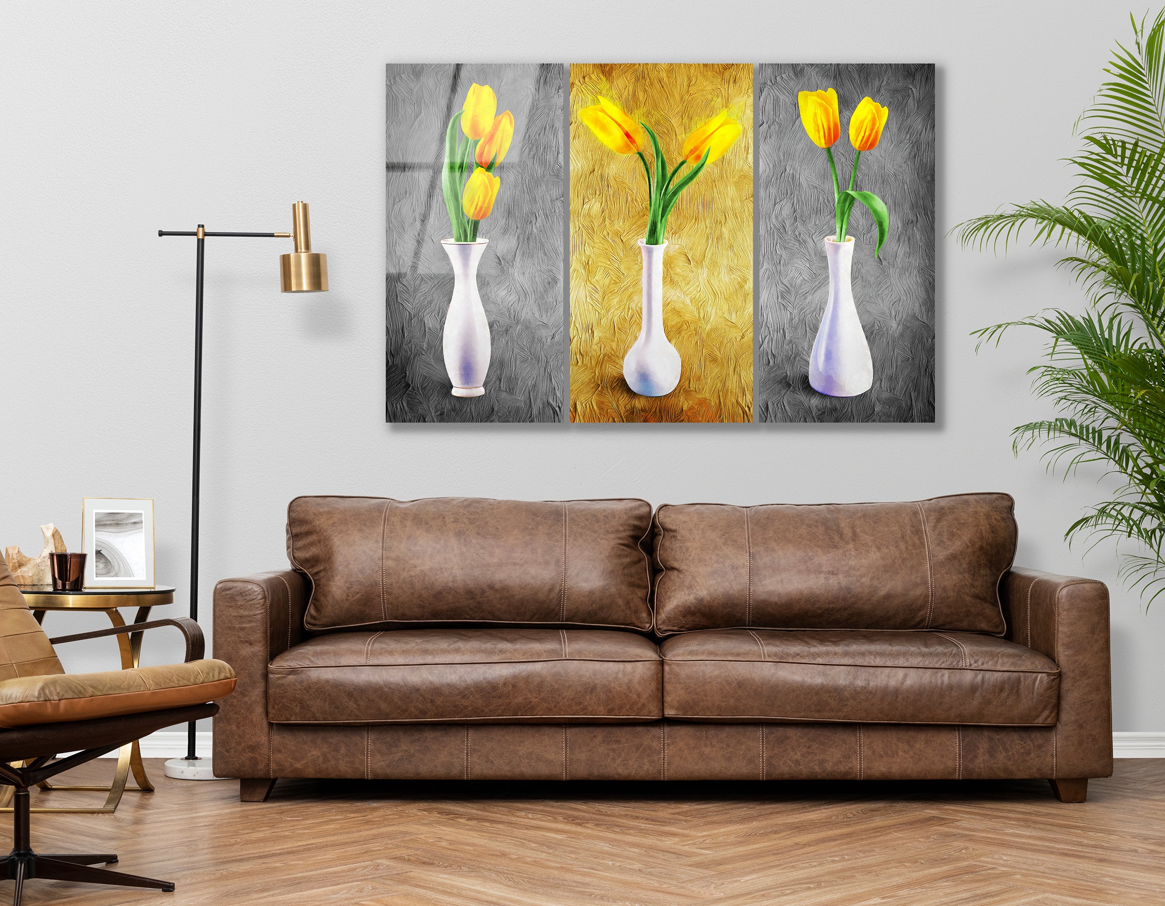 Mega Size Modern Gold Vase Trio | Premium HD Metal Wall Art